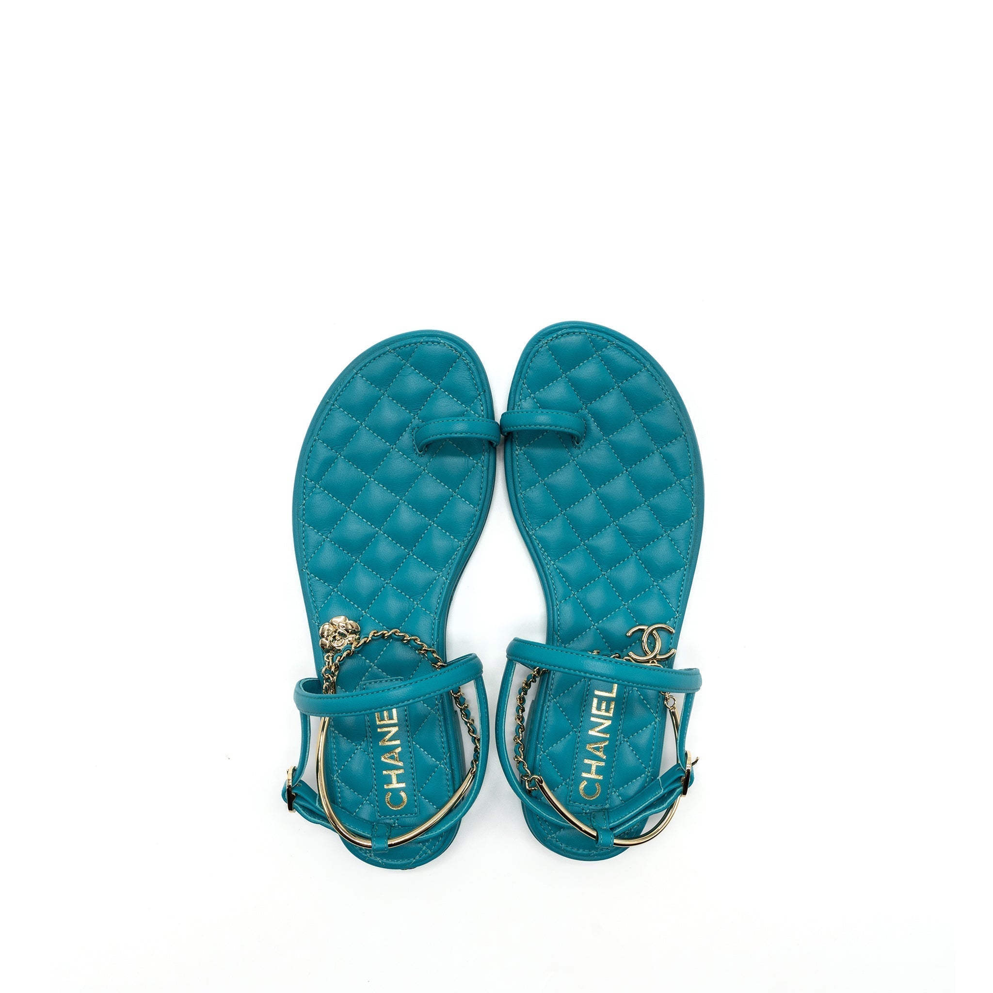 CHANEL SANDALS LEATHER GREEN LGHW