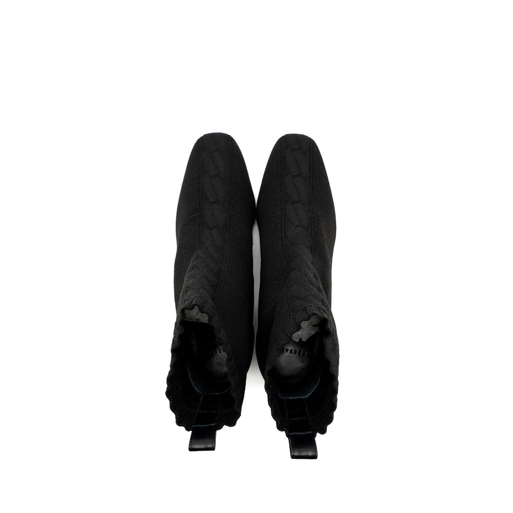 HERMES VOLVER ANKLE BOOTS CHENILLE KNIT/ CALFSKIN BLACK