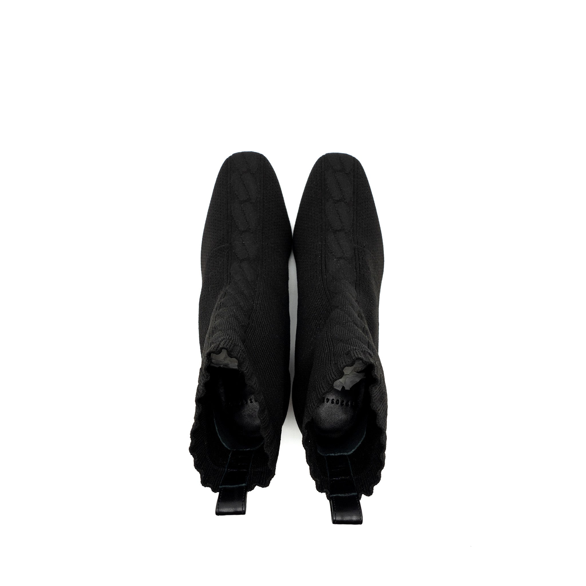 HERMES VOLVER ANKLE BOOTS CHENILLE KNIT/ CALFSKIN BLACK