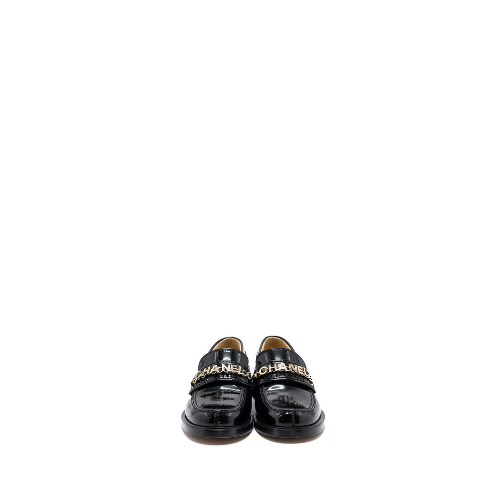 CHANEL LETTER LOAFER PATENT LEATHER BLACK LGHW