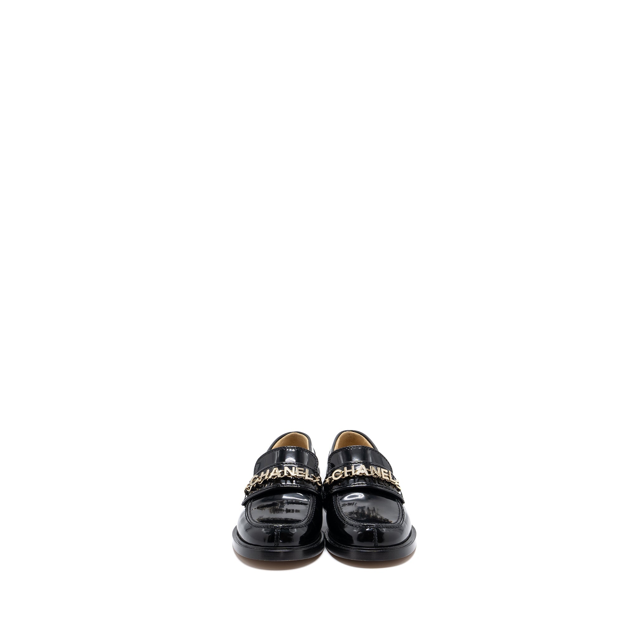 CHANEL LETTER LOAFER PATENT LEATHER BLACK LGHW