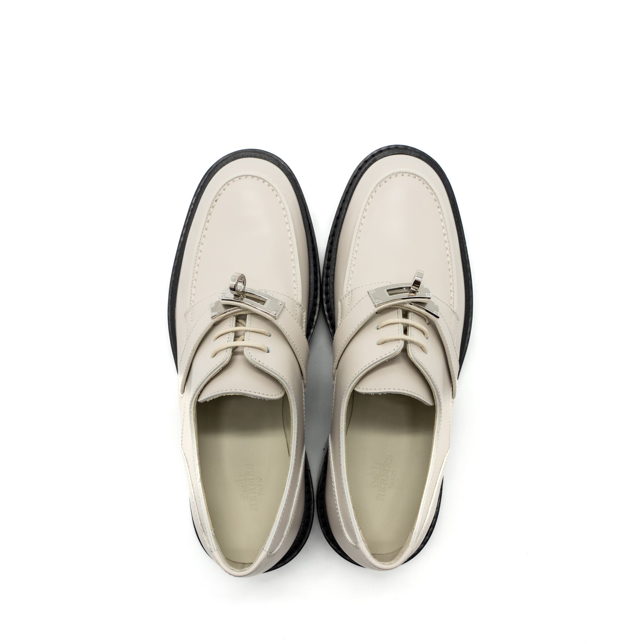 HERMES FIRST DERBY OXFORD LOAFER CALFSKIN BEIGE GLAISE SHW