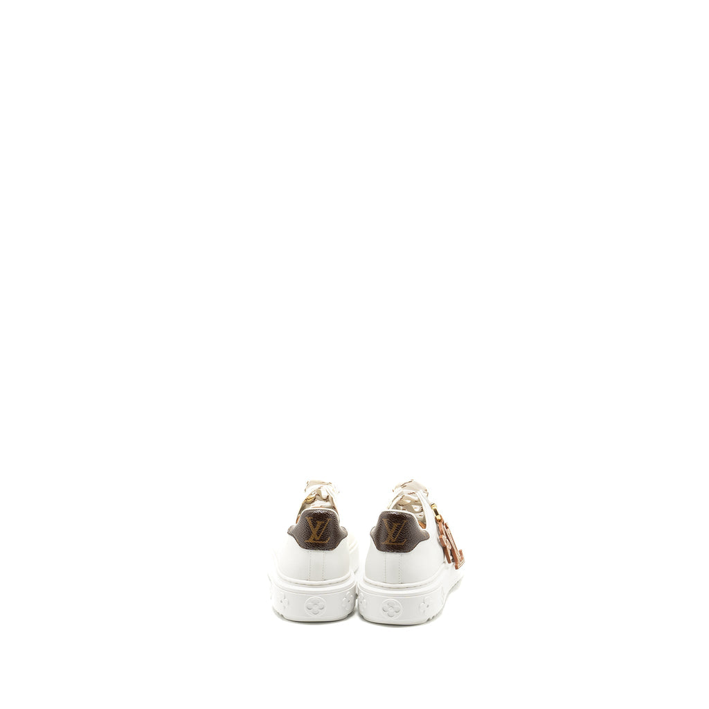 LOUIS VUITTON TIME OUT SNEAKER WITH MONOGRAM AND FLOWER CHARM CALFSKIN WHITE GHW
