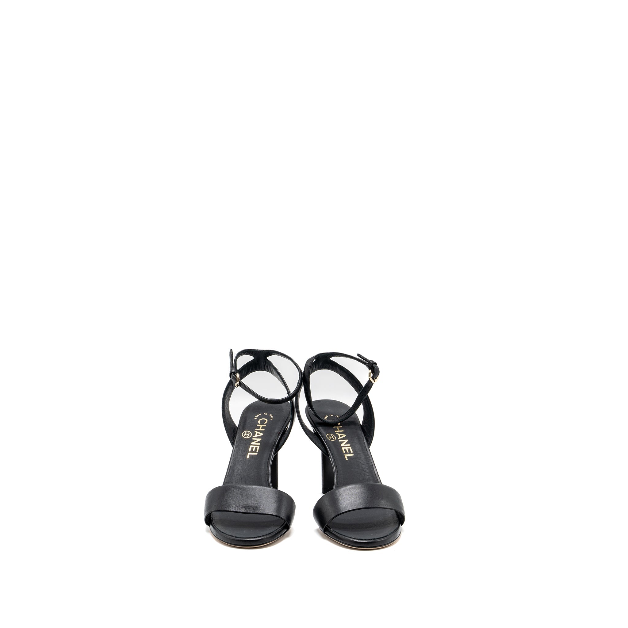CHANEL HEEL SANDALS LEATHER BLACK