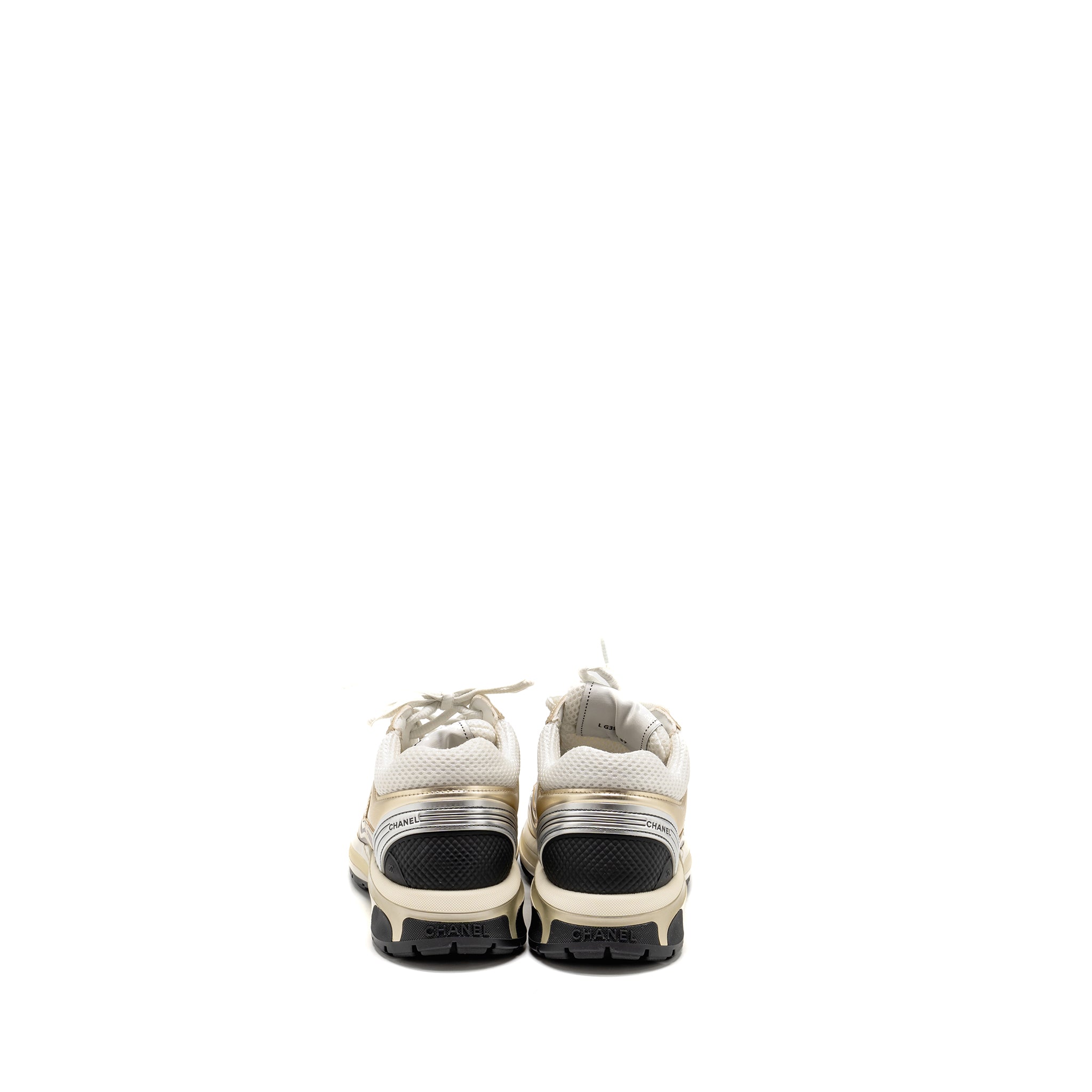 CHANEL CC SNEAKERS FABRIC/LAMINATED WHITE/GOLD/SILVER