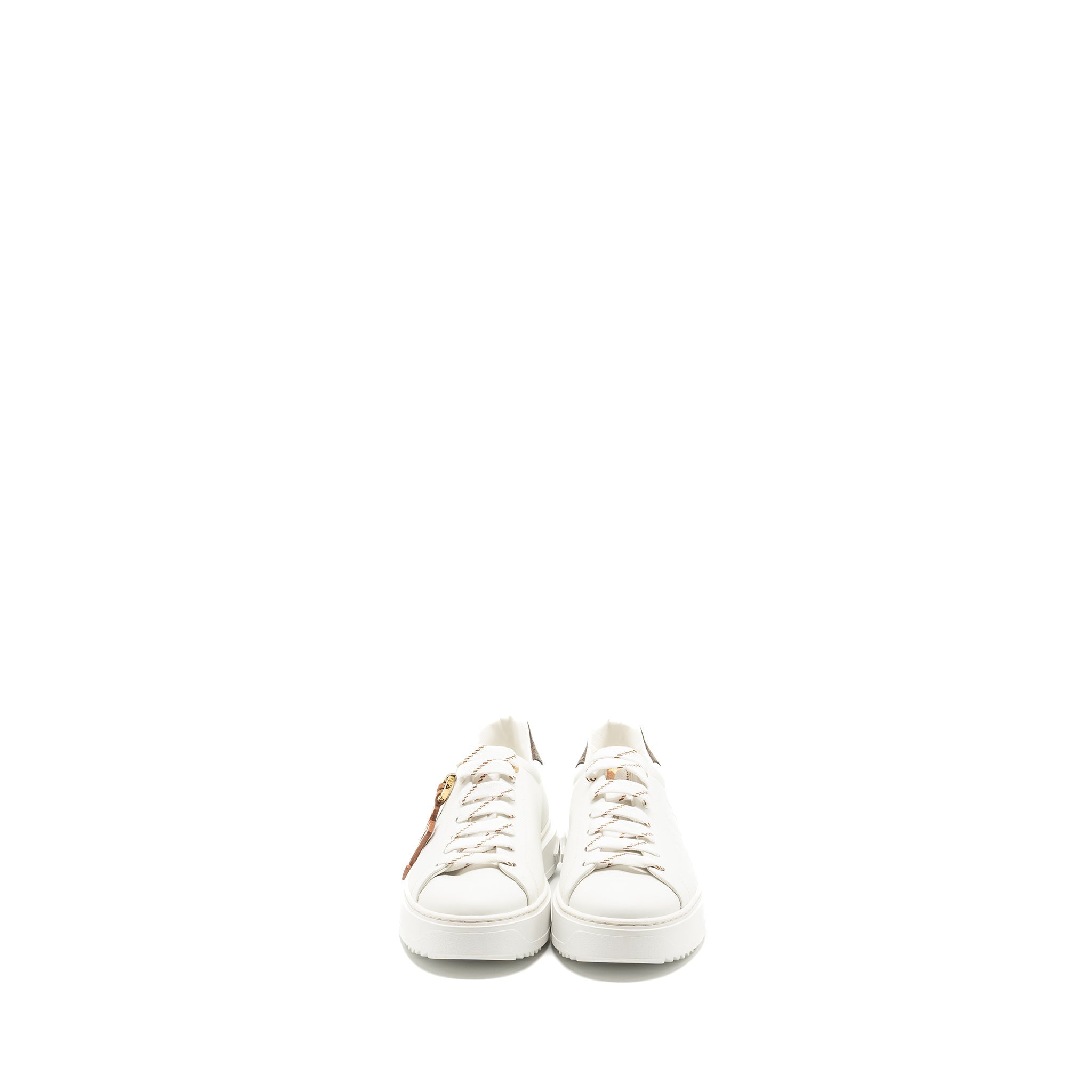 LOUIS VUITTON TIME OUT SNEAKER WITH MONOGRAM AND FLOWER CHARM CALFSKIN WHITE GHW