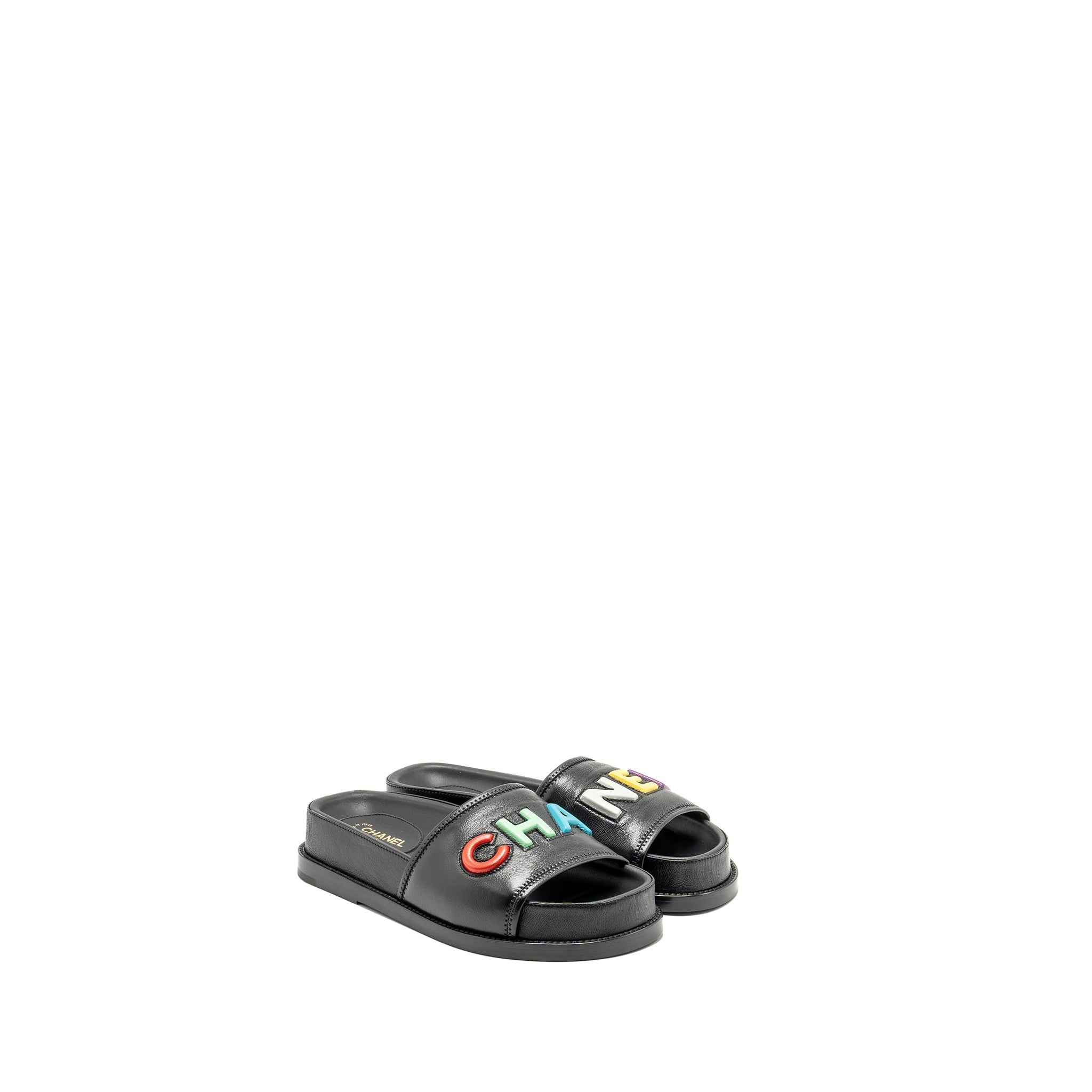 CHANEL 22S SANDALS/MULES LAMBSKIN BLACK MULTICOLOUR