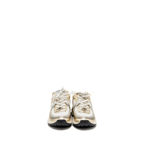 CHANEL CC SNEAKERS FABRIC/LAMINATED WHITE/GOLD/SILVER
