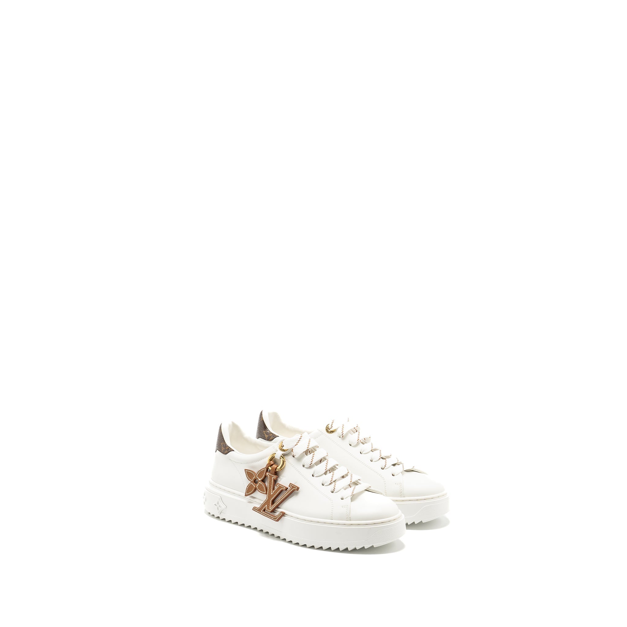 LOUIS VUITTON TIME OUT SNEAKER WITH MONOGRAM AND FLOWER CHARM CALFSKIN WHITE GHW