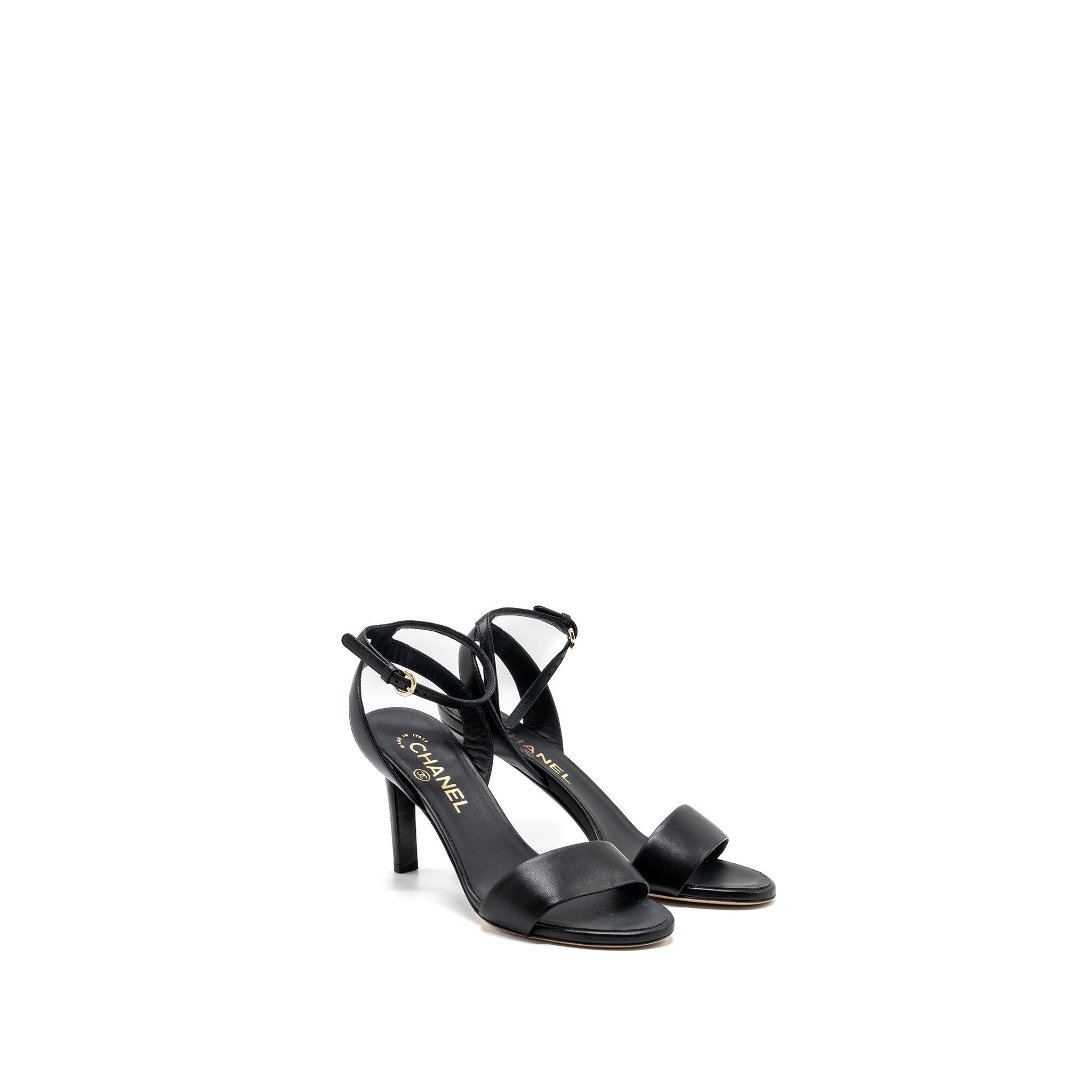CHANEL HEEL SANDALS LEATHER BLACK