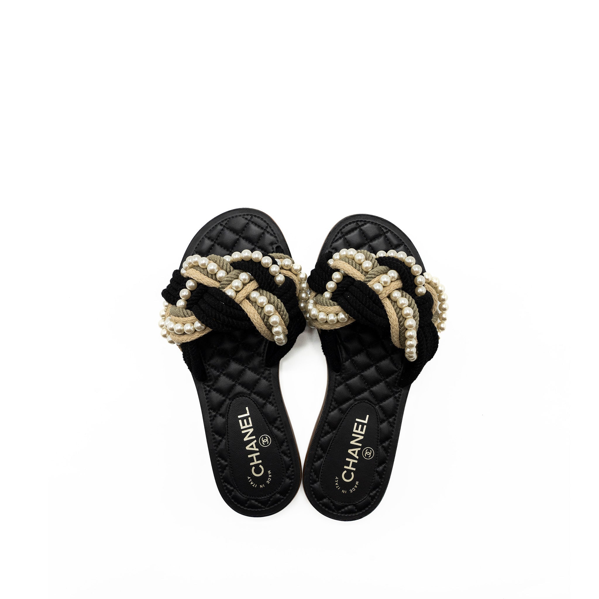 CHANEL MULES CORD/LAMBSKIN BLACK