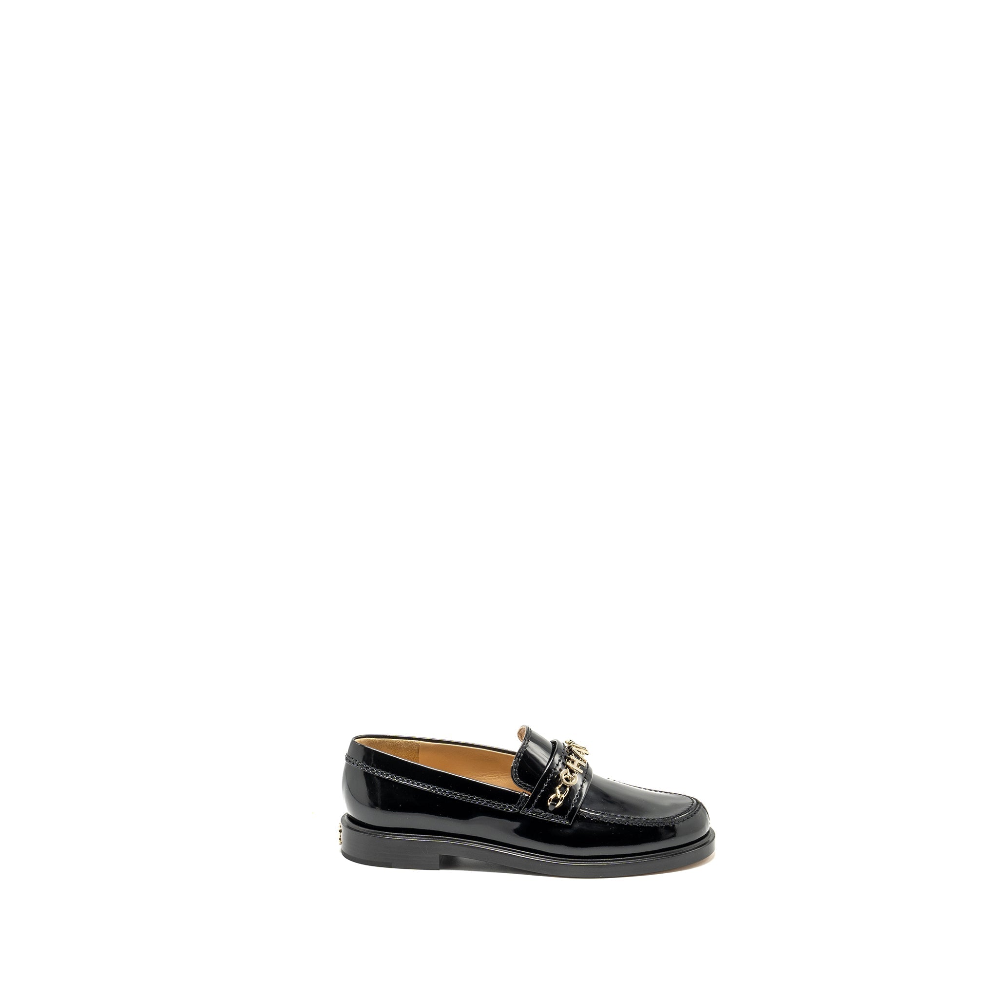 CHANEL LETTER LOAFERS LEATHER BLACK LGHW