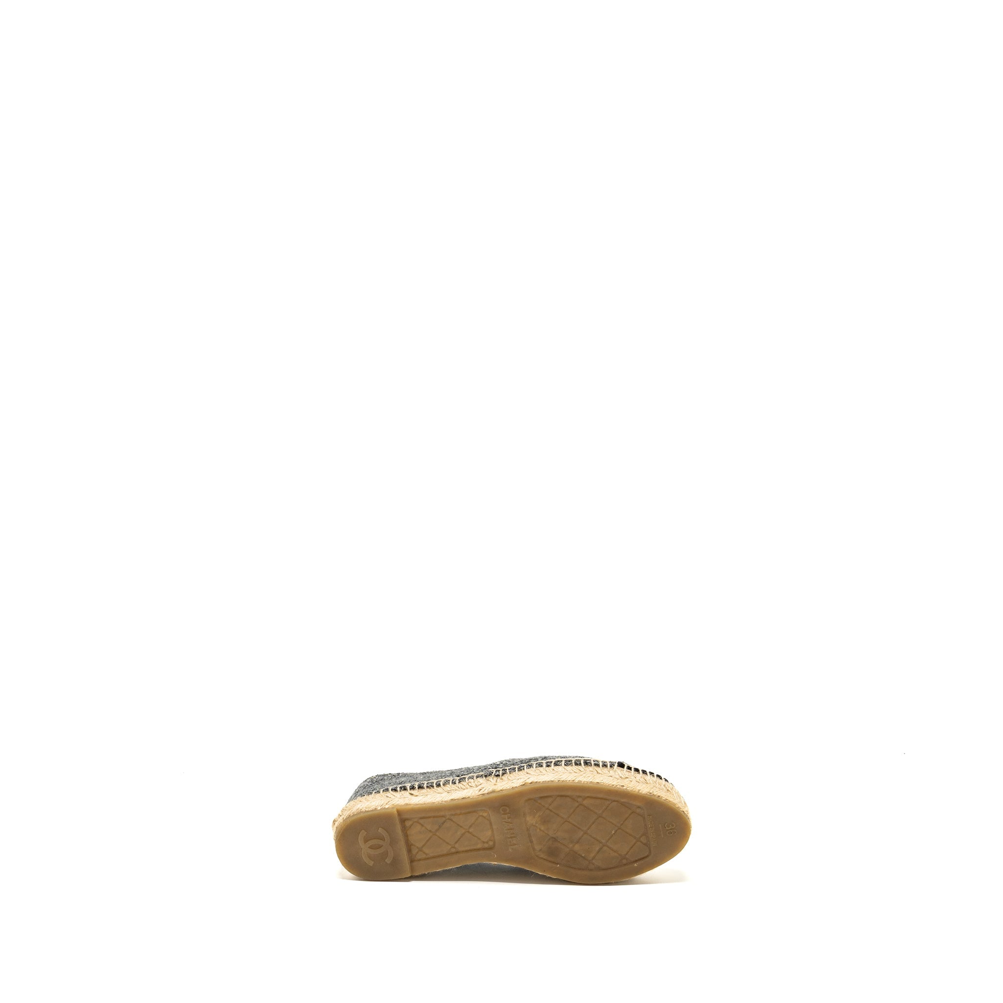 CHANEL 16A CC LOGO ESPADRILLES TWEED/VELVET GREY/BLACK