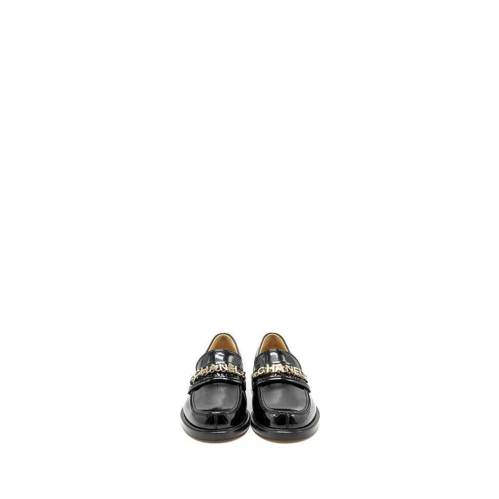 CHANEL LETTER LOAFERS LEATHER BLACK LGHW