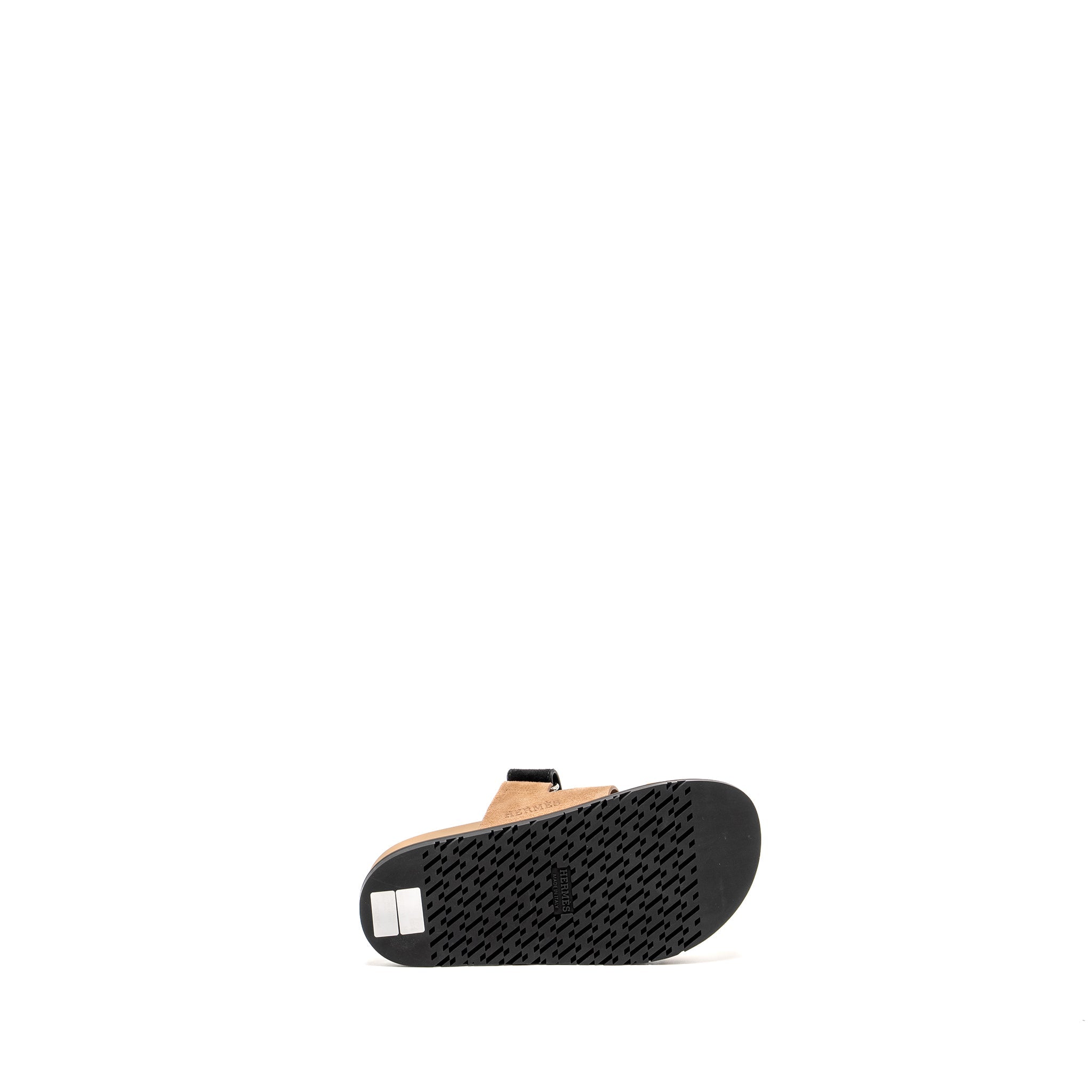 HERMES CHYPRE SANDALS CHÈVRE SUEDE ROSE PERLE / NOIR