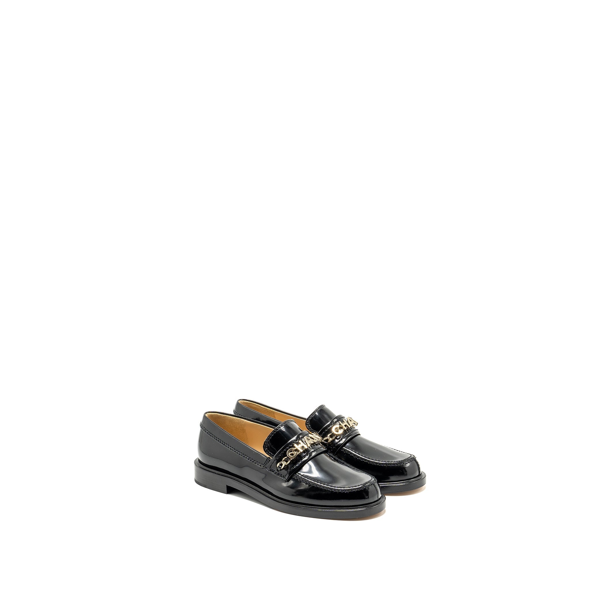 CHANEL LETTER LOAFERS LEATHER BLACK LGHW