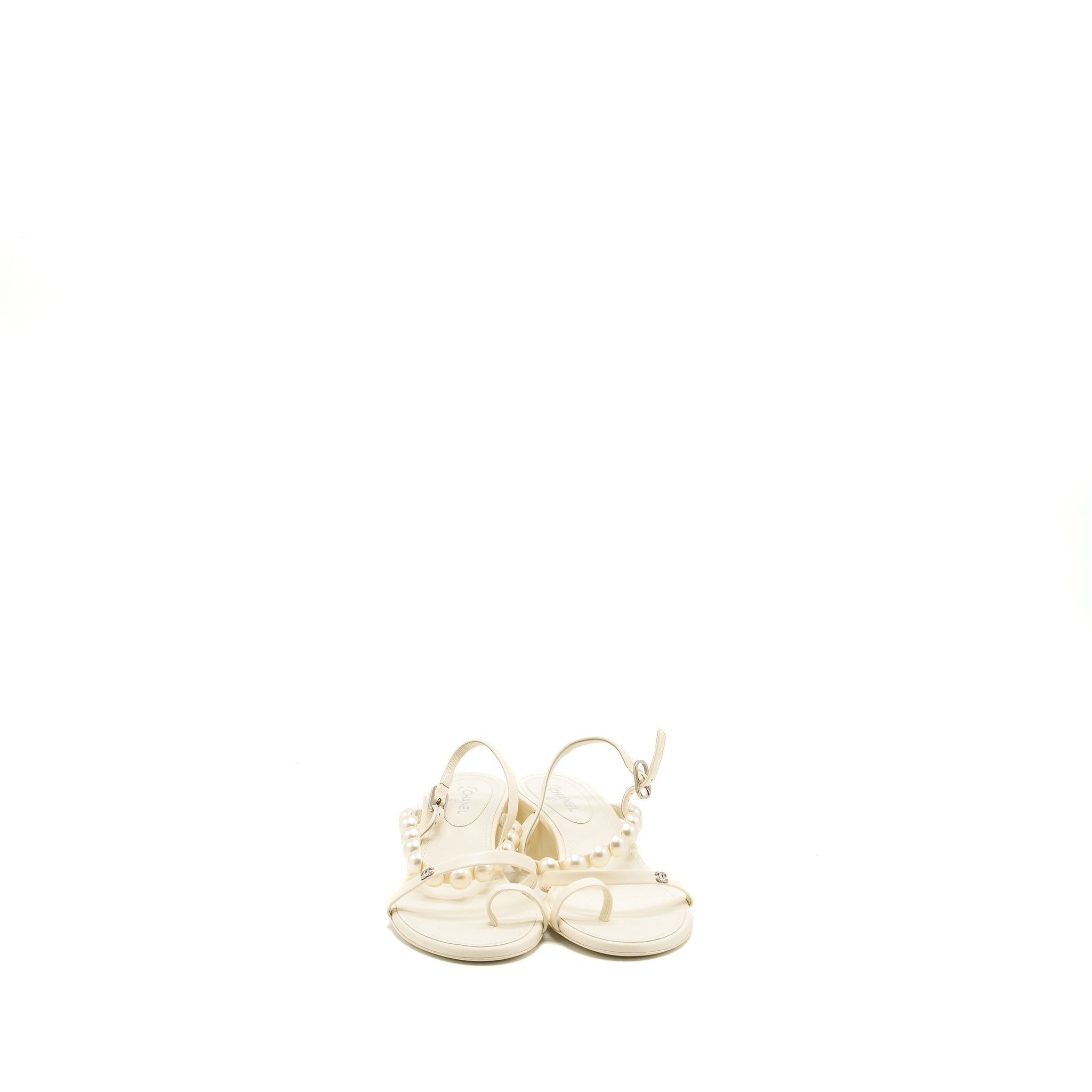 CHANEL PEARL SANDAL LEATHER WHITE SHW