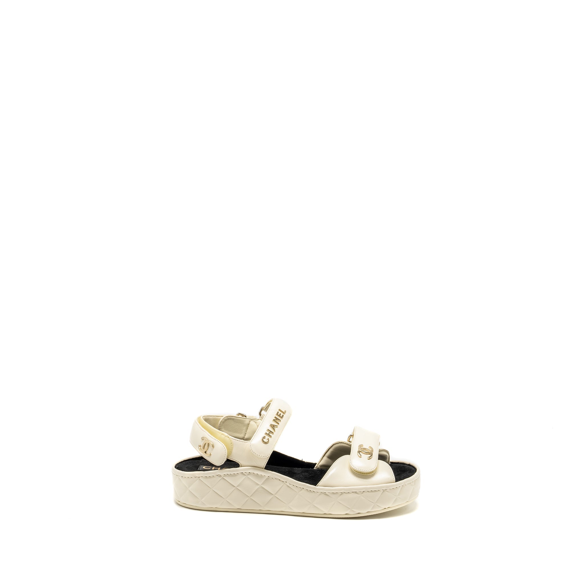 CHANEL 21B CC AND LETTER LOGO SANDALS SHINY CALFSKIN IVORY