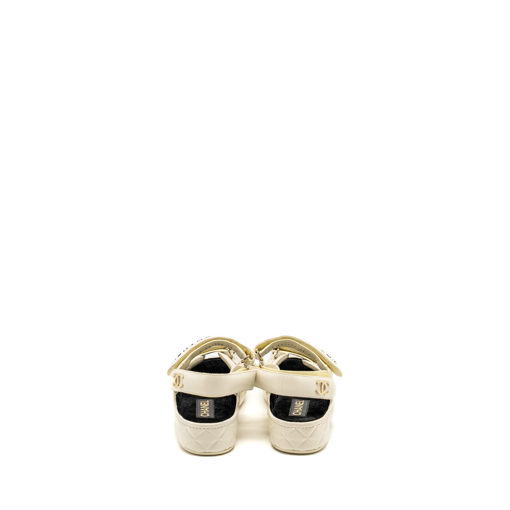 CHANEL 21B CC AND LETTER LOGO SANDALS SHINY CALFSKIN IVORY