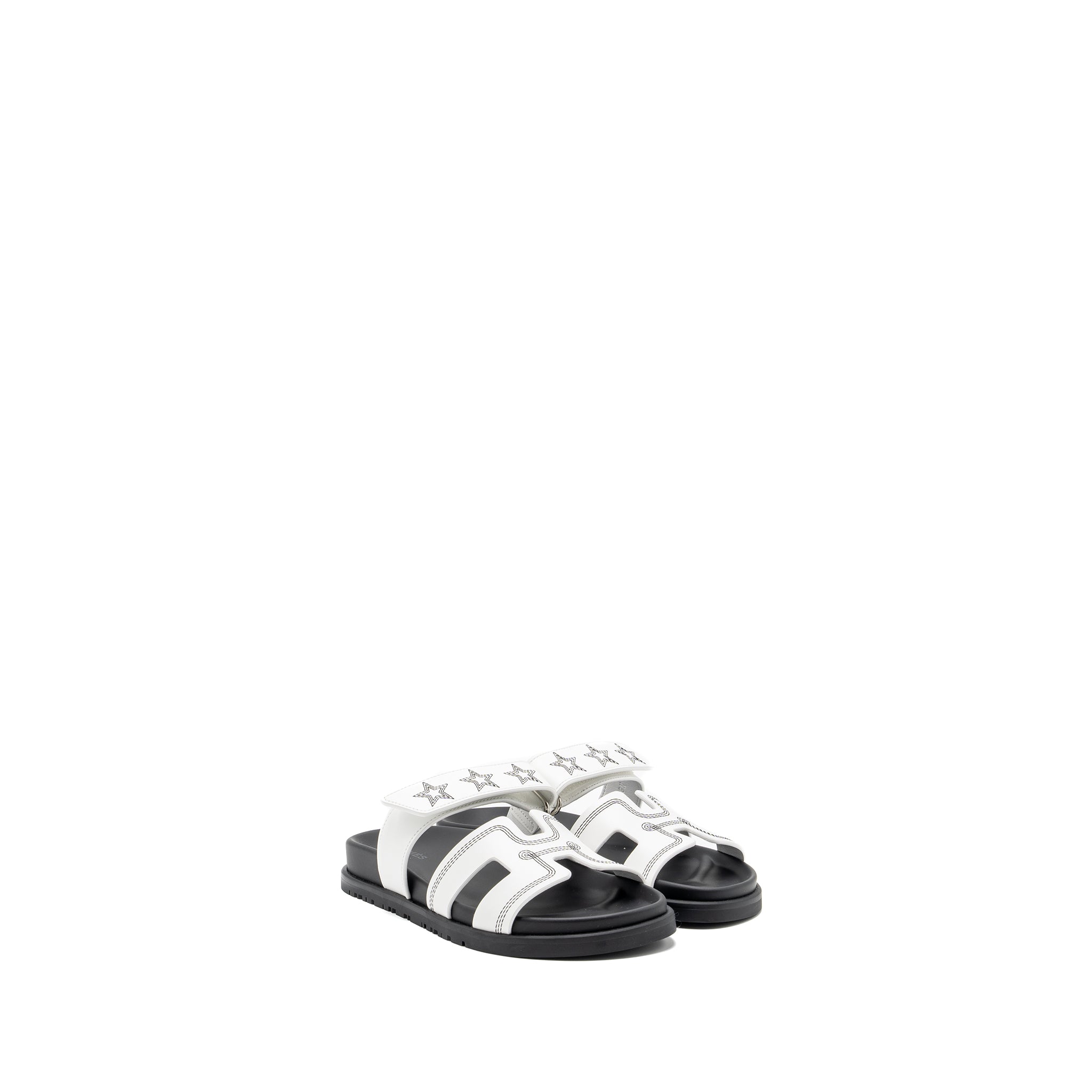 HERMES CHYPRE SANDALS STAR EMBROIDERED WHITE