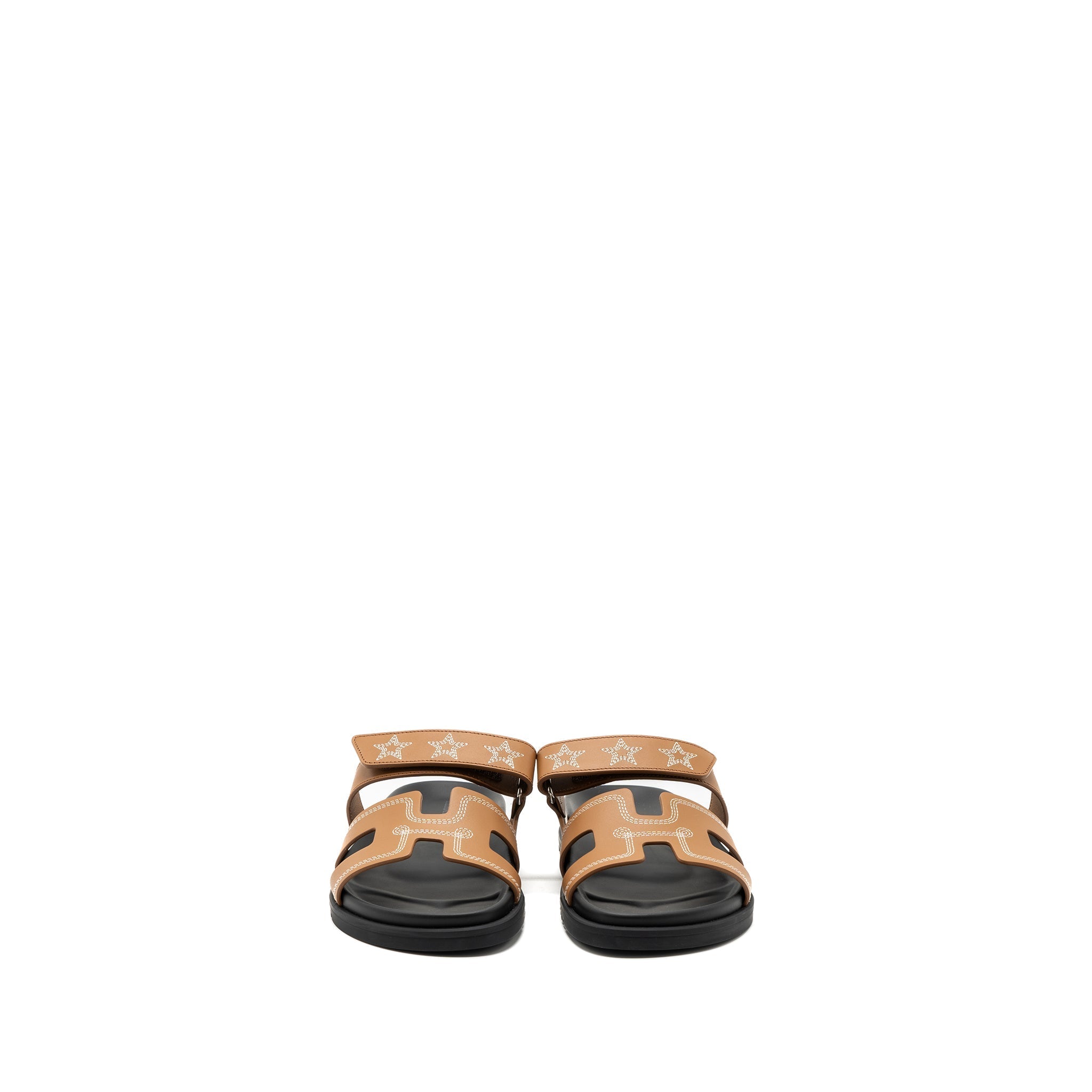 HERMES CHYPRE SANDALS STAR EMBROIDERED IN NATURAL