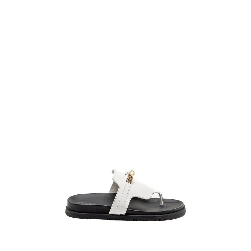 HERMES EMPIRE SANDALS CALFSKIN WHITE LGHW