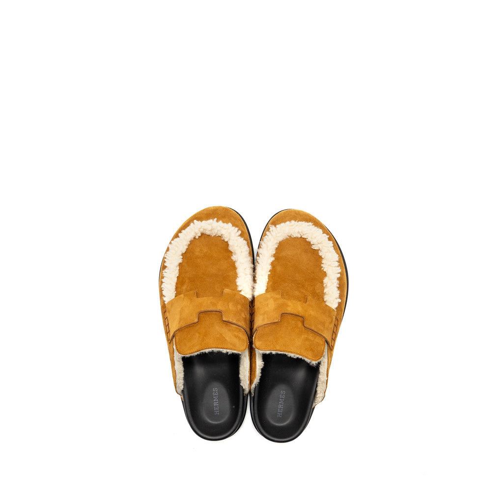 HERMES MULES HOMME GO CHEVRE GOATSKIN BEIGE/ECRU