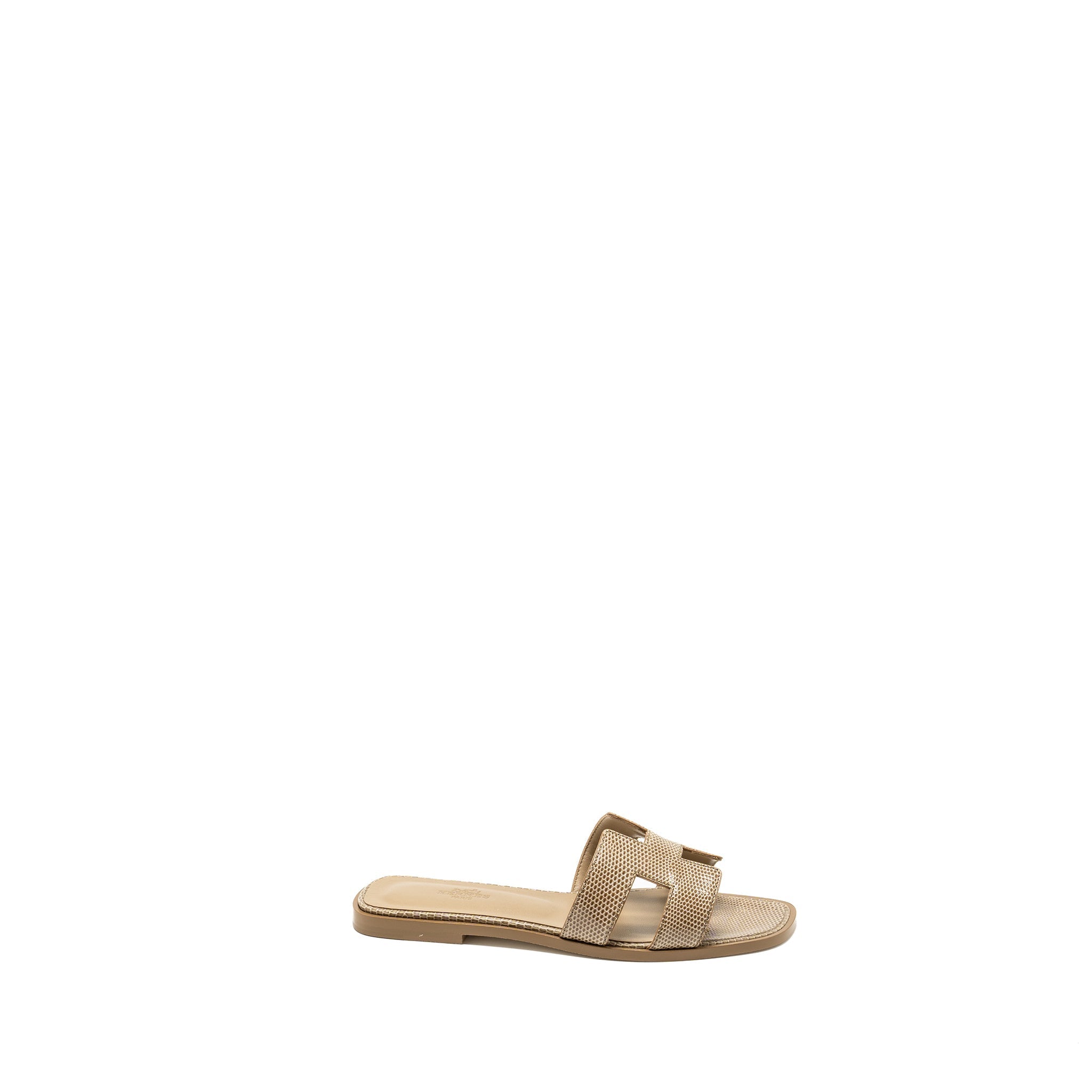 HERMES ORAN SANDALS LIZARD BEIGE ARGILE