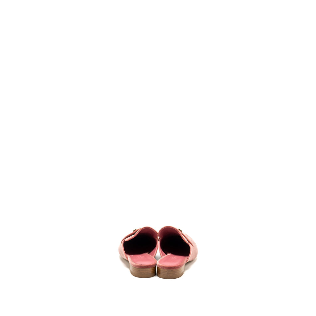 HERMES TROCADERO H LOGO BUCKLE MULE SLIDES VELVET ROSE POUDRE GHW