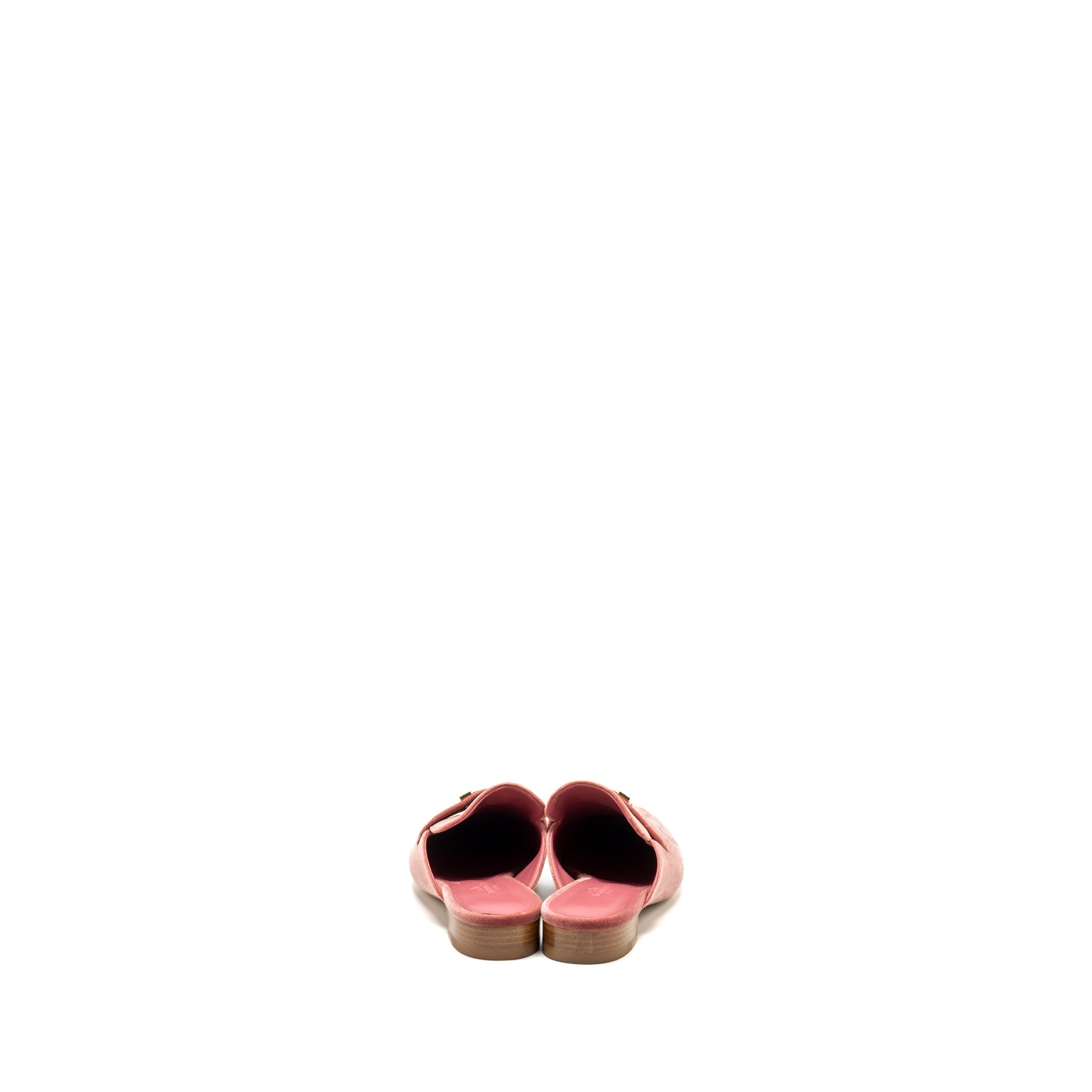 HERMES TROCADERO H LOGO BUCKLE MULE SLIDES VELVET ROSE POUDRE GHW