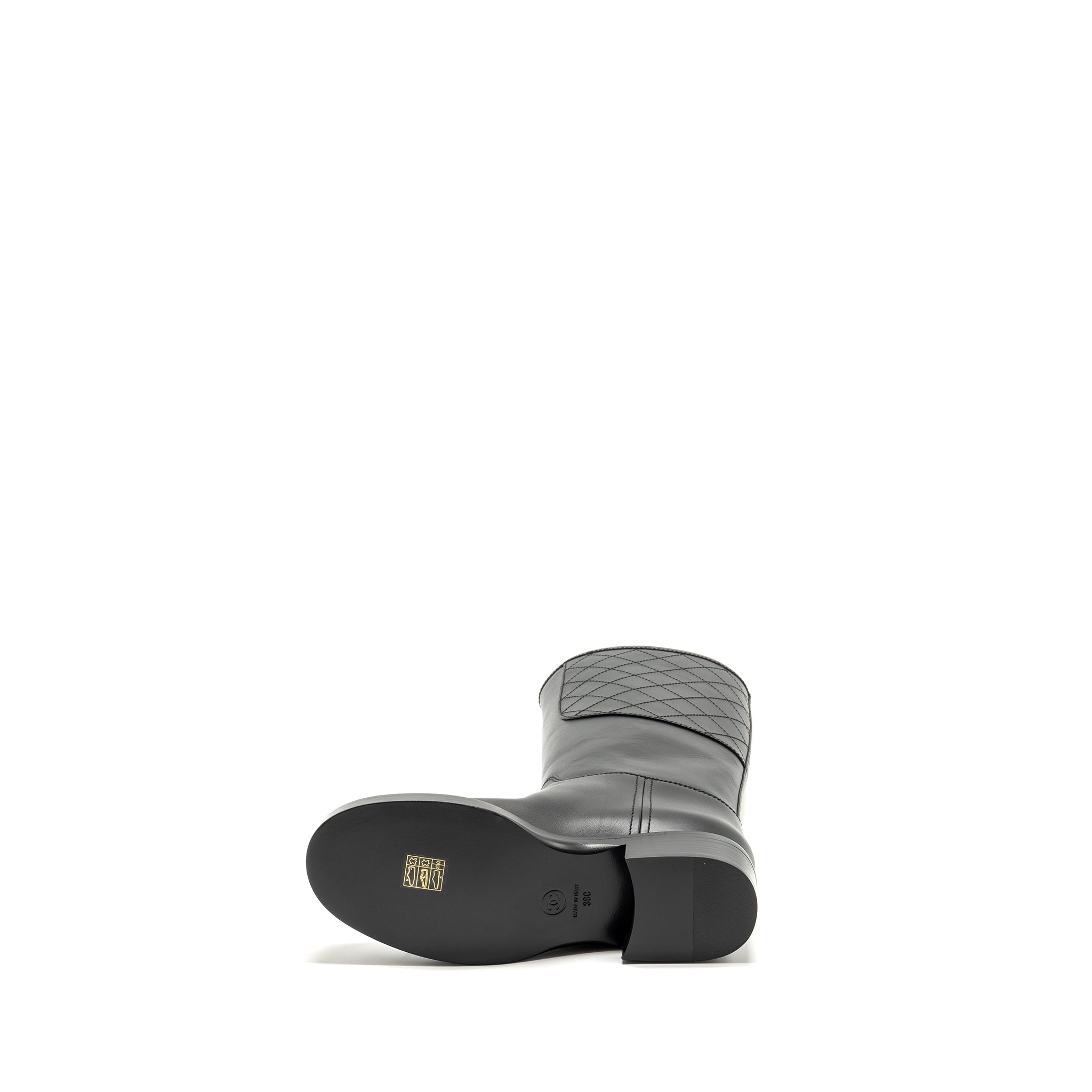 CHANEL CC LOGO HIGH BOOTS CALFSKIN BLACK