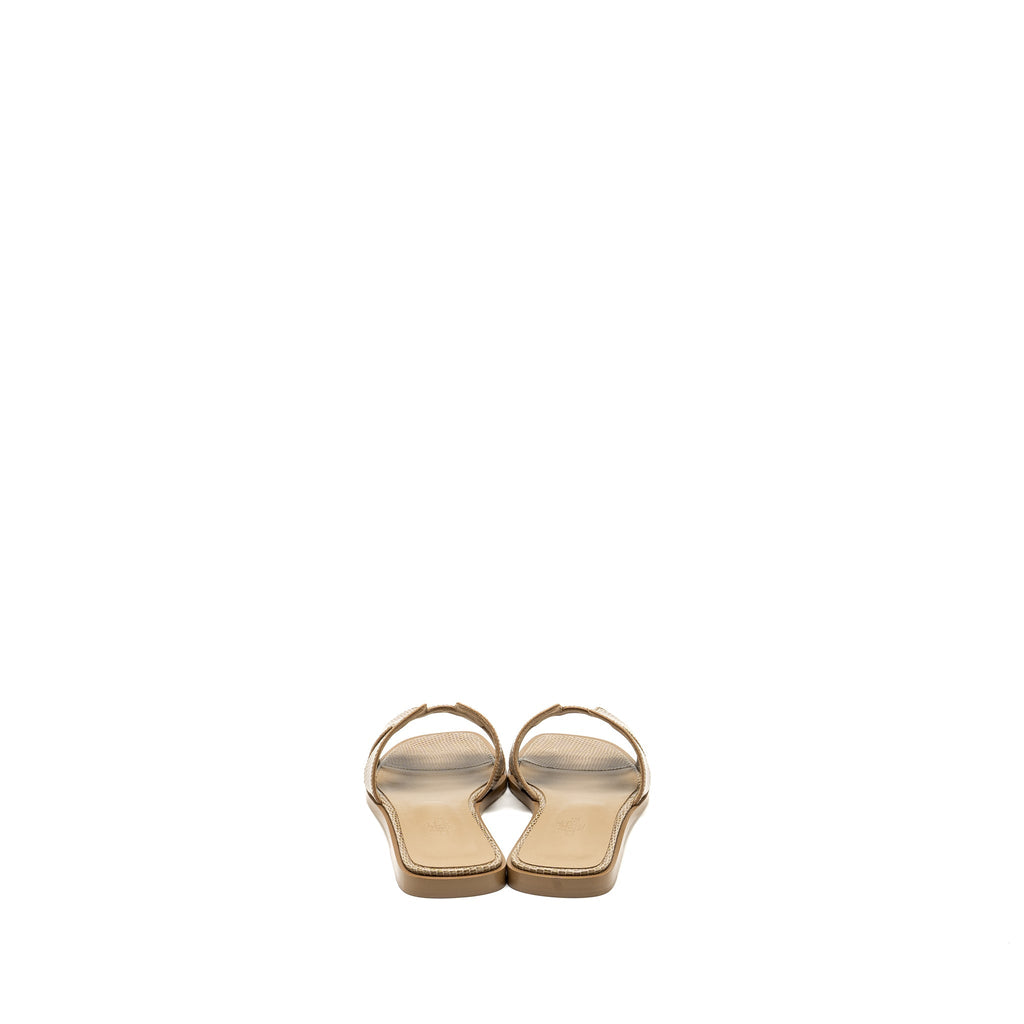 HERMES ORAN SANDALS LIZARD BEIGE ARGILE