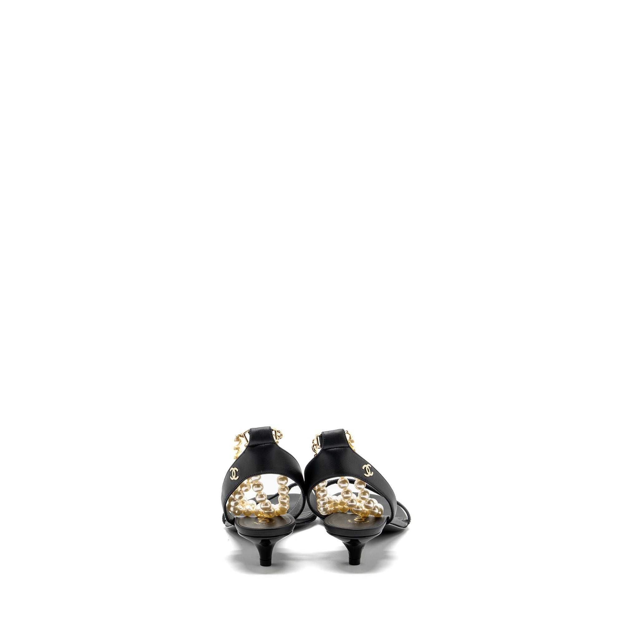 CHANEL HEEL SANDALS WITH PEARL LEATHER BLACK GHW