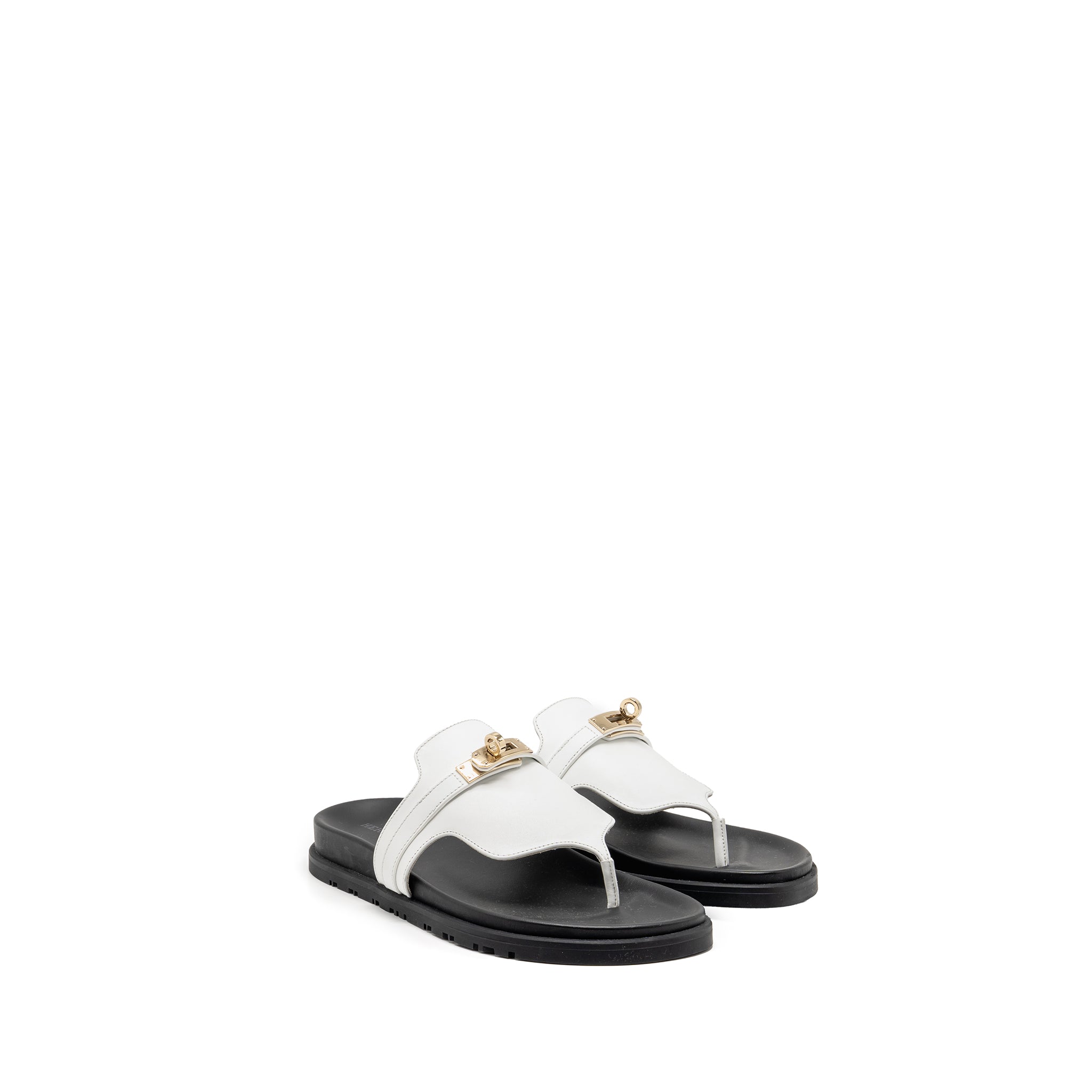 HERMES EMPIRE SANDALS CALFSKIN WHITE LGHW