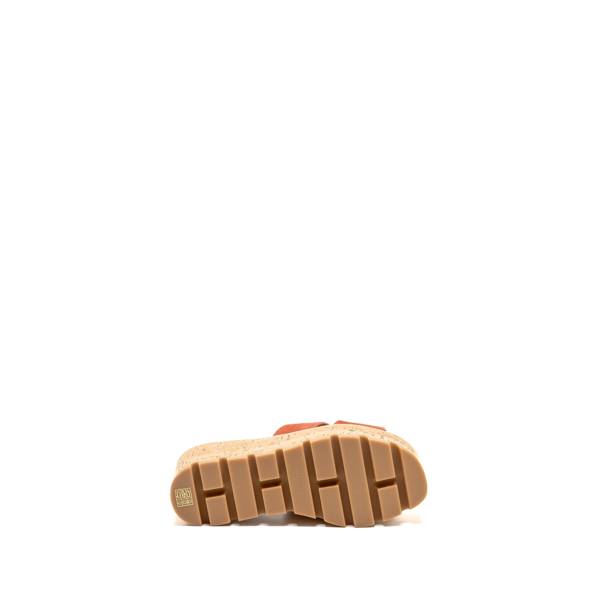HERMES EZE SANDAL LEATHER/RUBBER/CORK ROUGE TOMETTE