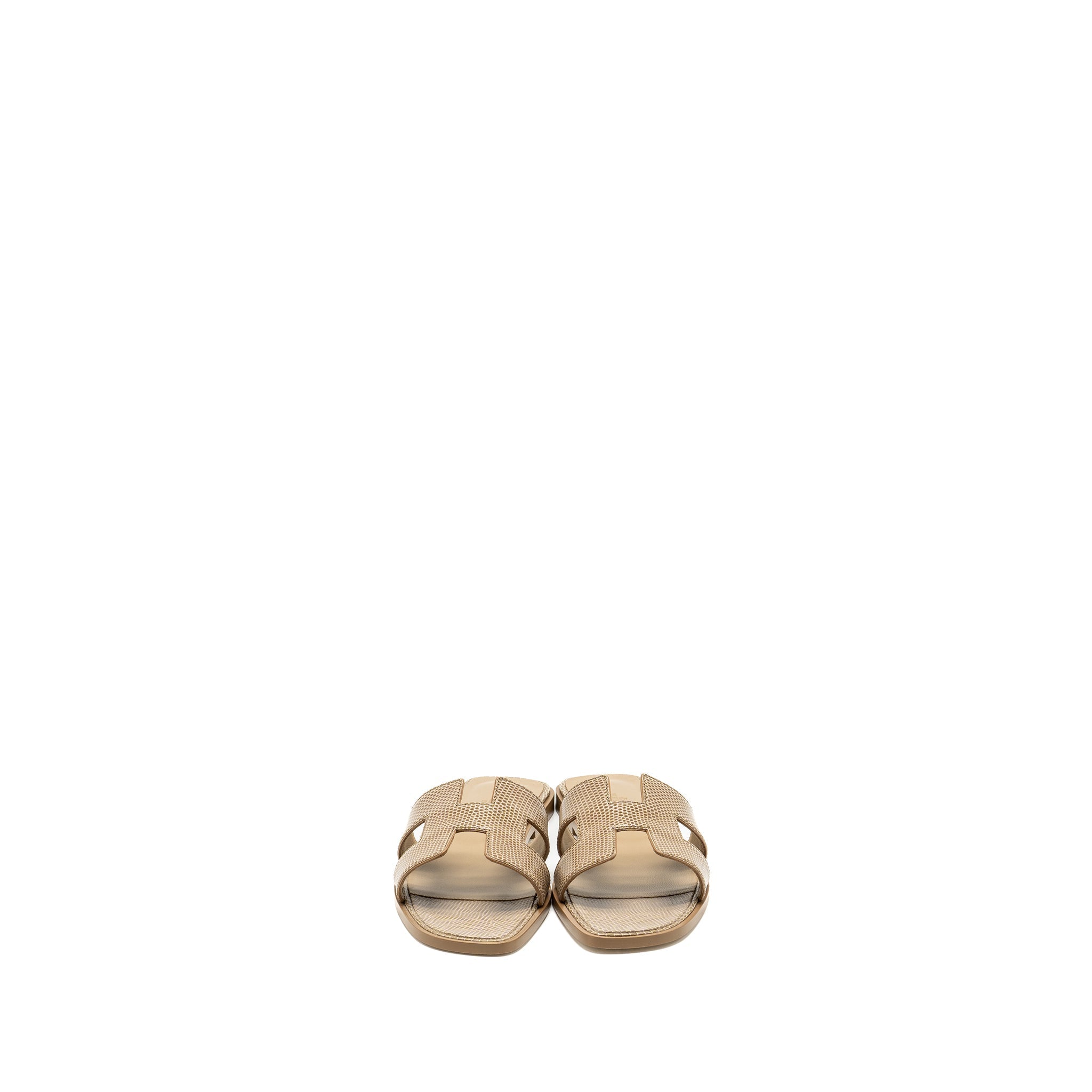 HERMES ORAN SANDALS LIZARD BEIGE ARGILE
