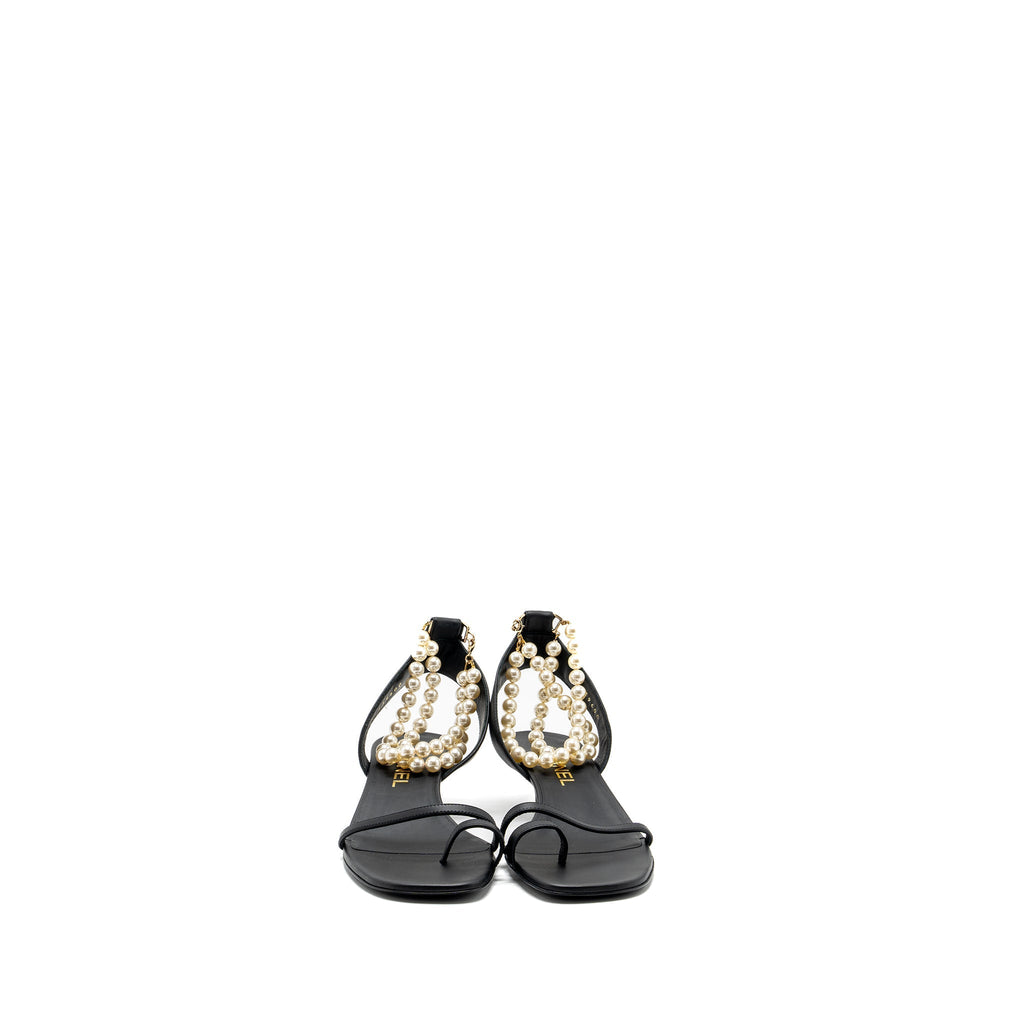 CHANEL HEEL SANDALS WITH PEARL LEATHER BLACK GHW