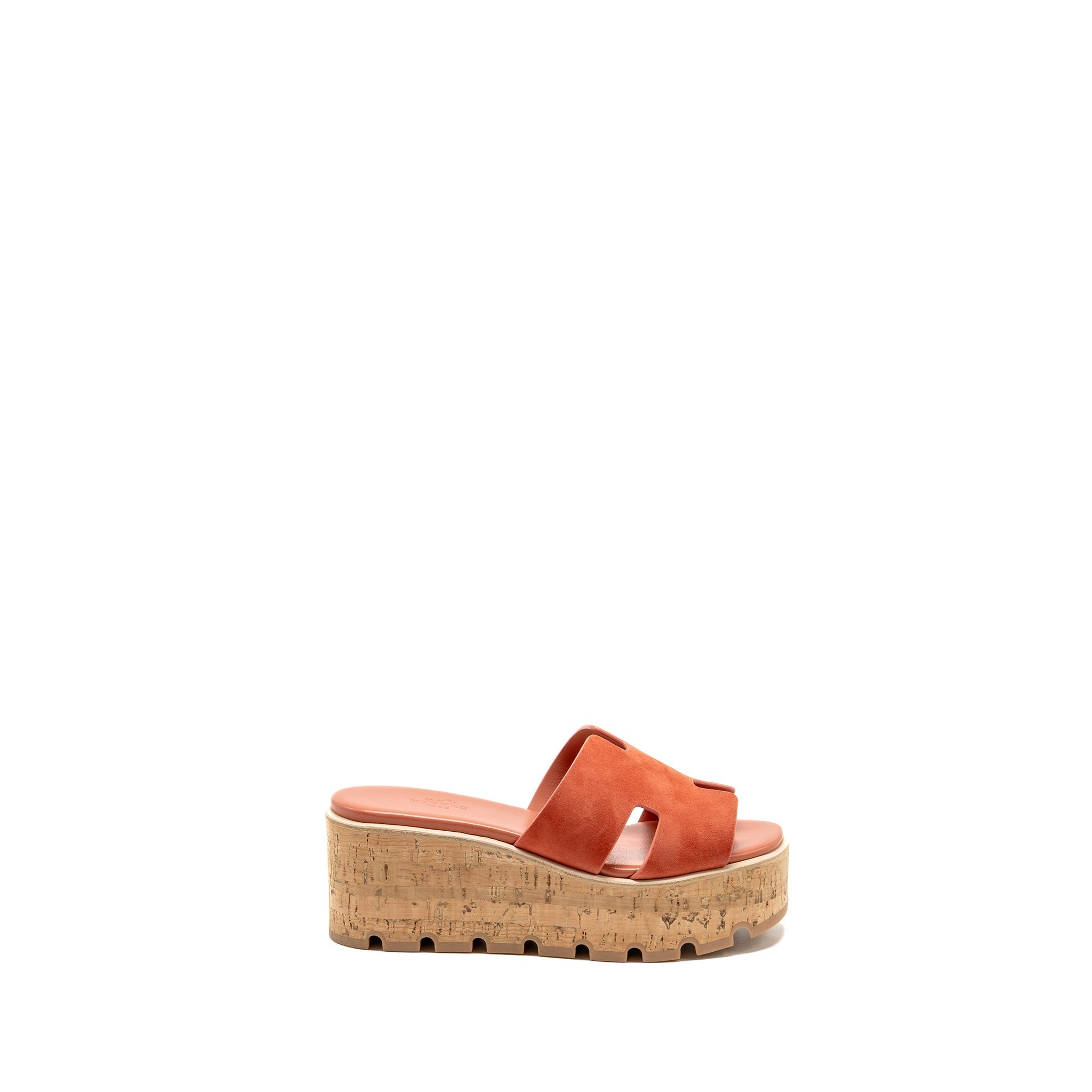 HERMES EZE SANDAL LEATHER/RUBBER/CORK ROUGE TOMETTE