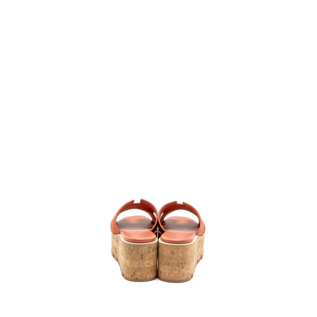 HERMES EZE SANDAL LEATHER/RUBBER/CORK ROUGE TOMETTE