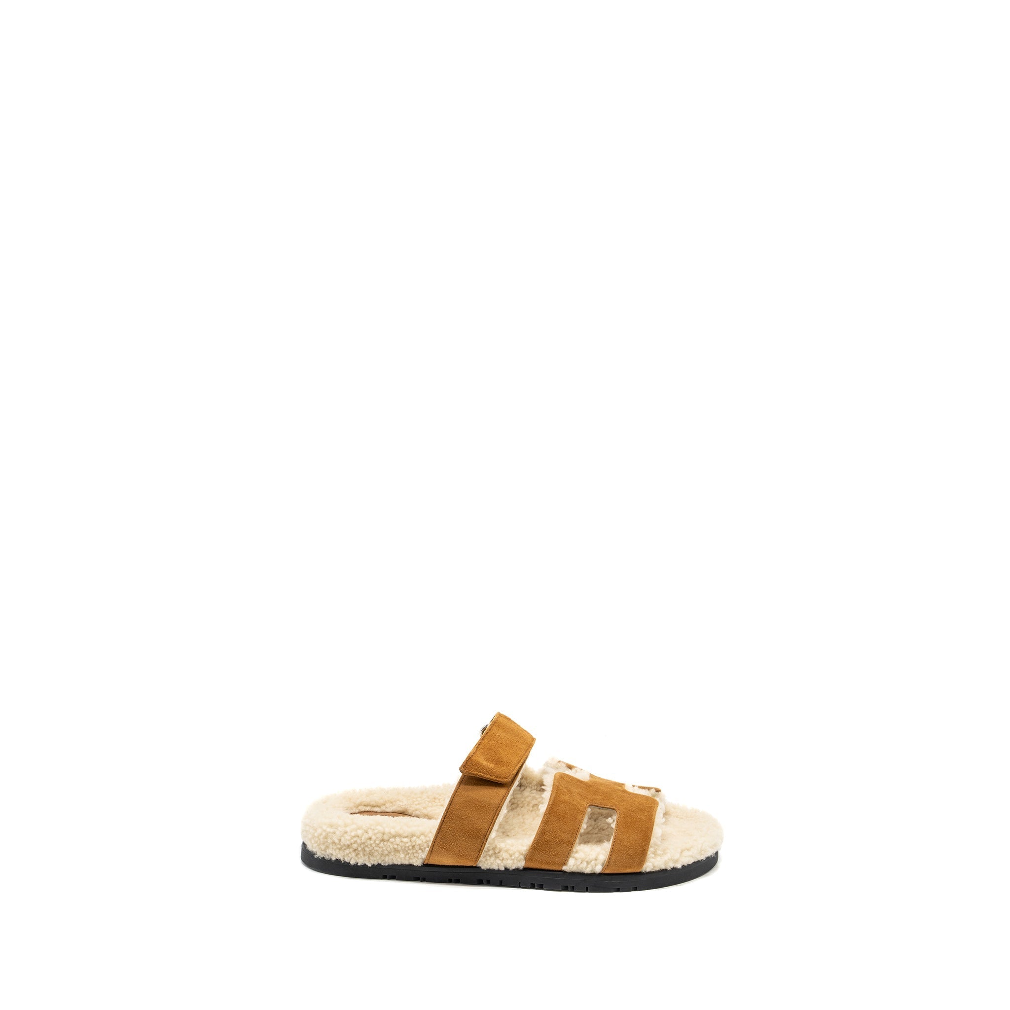 HERMES CHYPRE SANDAL CHEVRE GOATSKIN /SHEARLING NATUREL/ECRU