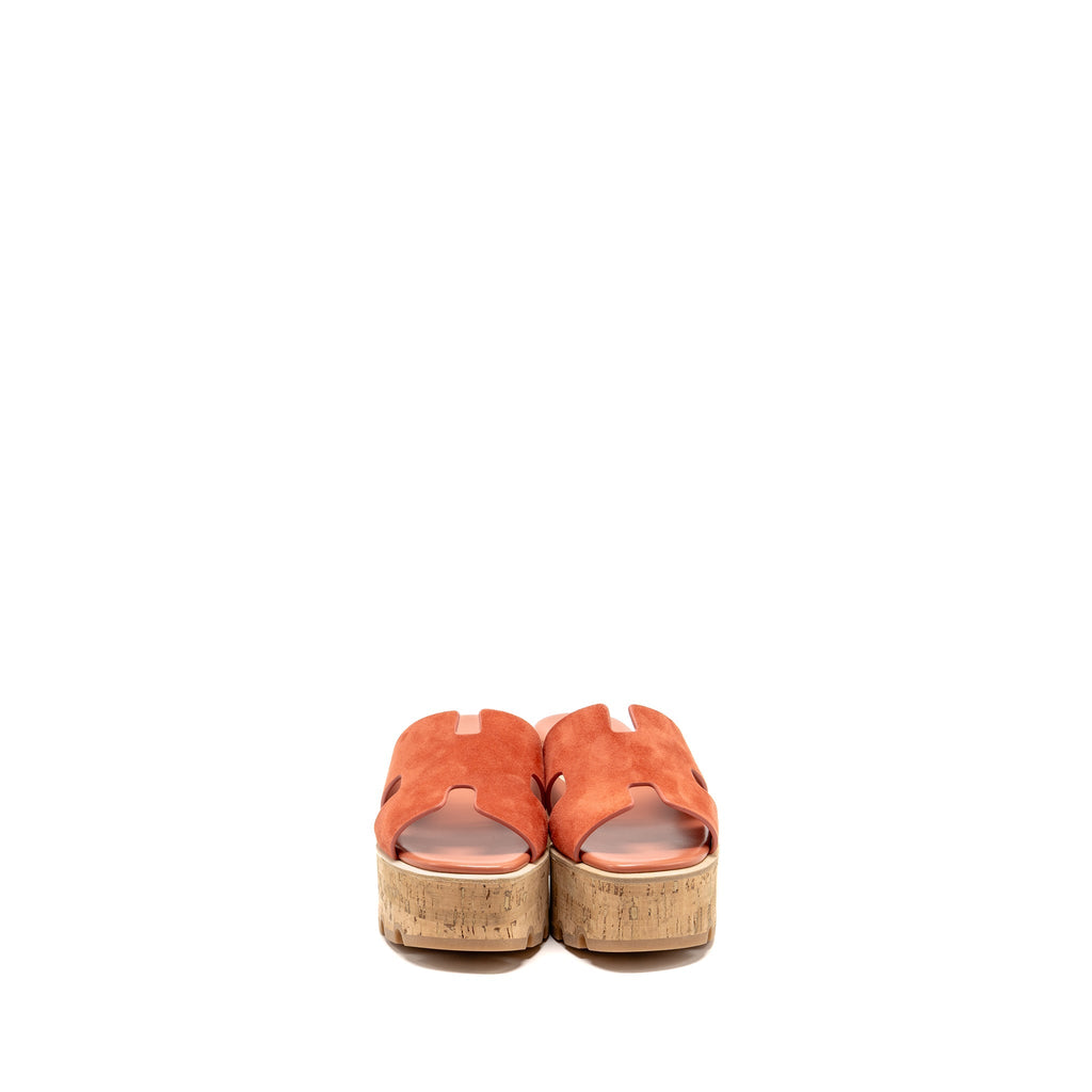 HERMES EZE SANDAL LEATHER/RUBBER/CORK ROUGE TOMETTE