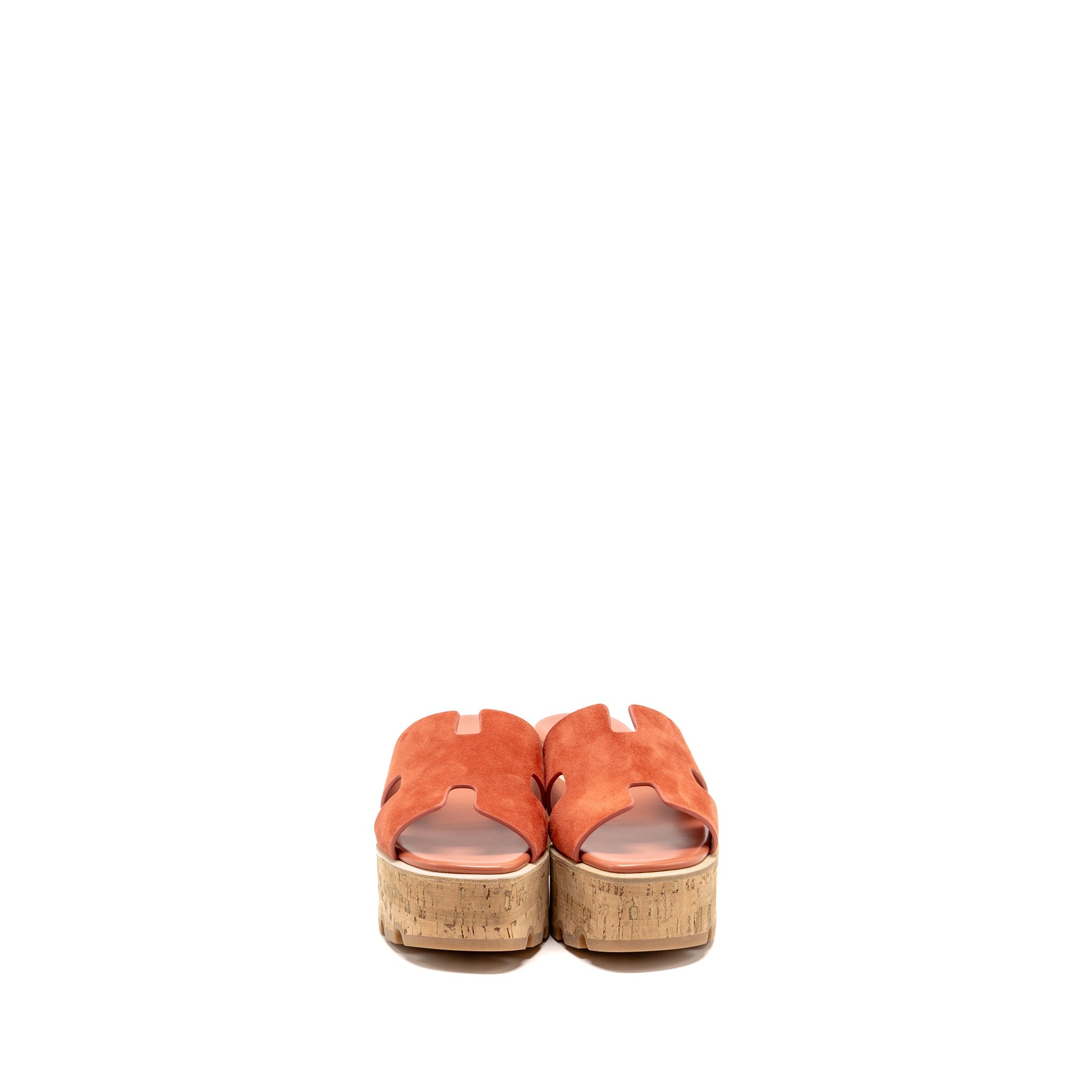 HERMES EZE SANDAL LEATHER/RUBBER/CORK ROUGE TOMETTE