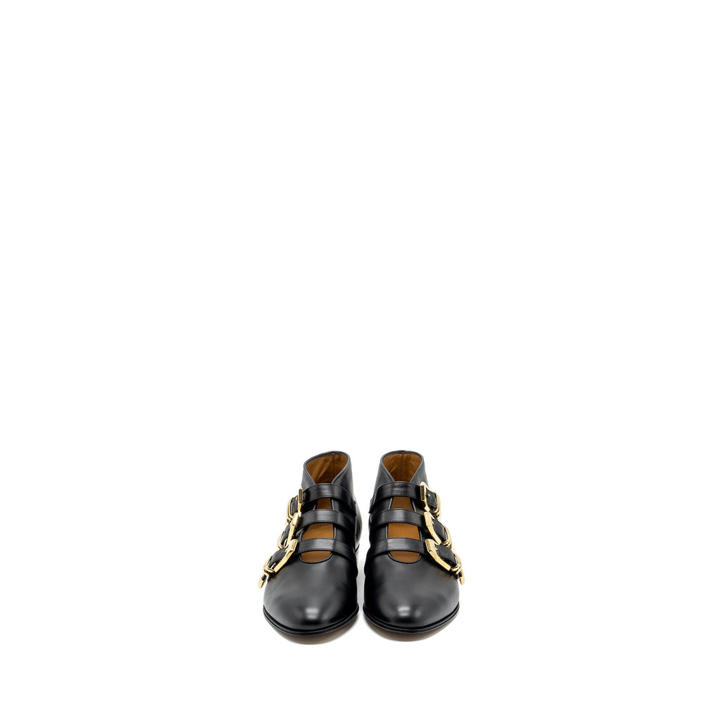 GUCCI TRIPLE BUCKLE ANKLE BOOTS BLACK GHW