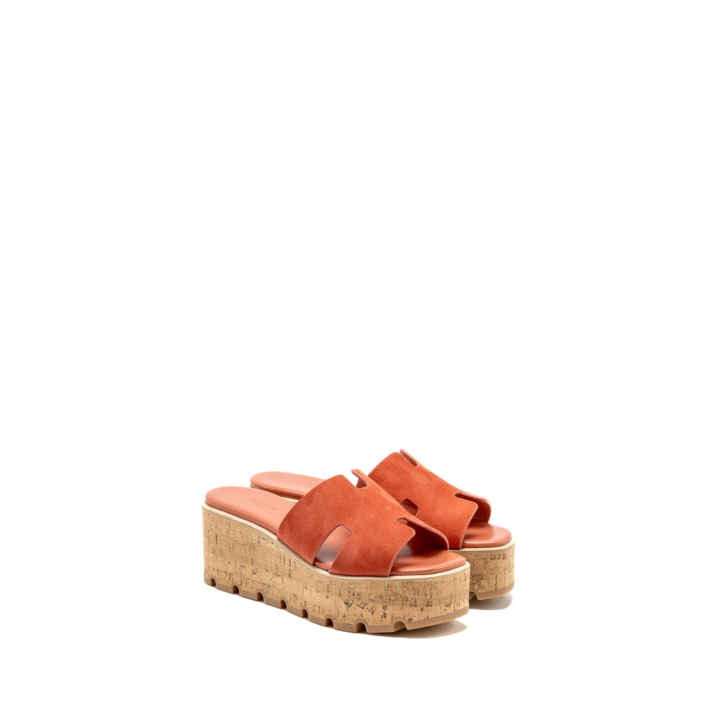 HERMES EZE SANDAL LEATHER/RUBBER/CORK ROUGE TOMETTE