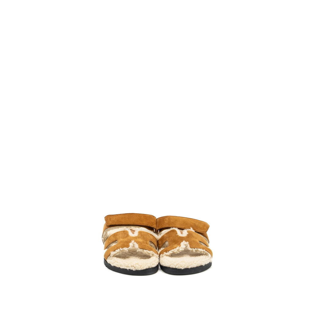 HERMES CHYPRE SANDAL CHEVRE GOATSKIN /SHEARLING NATUREL/ECRU