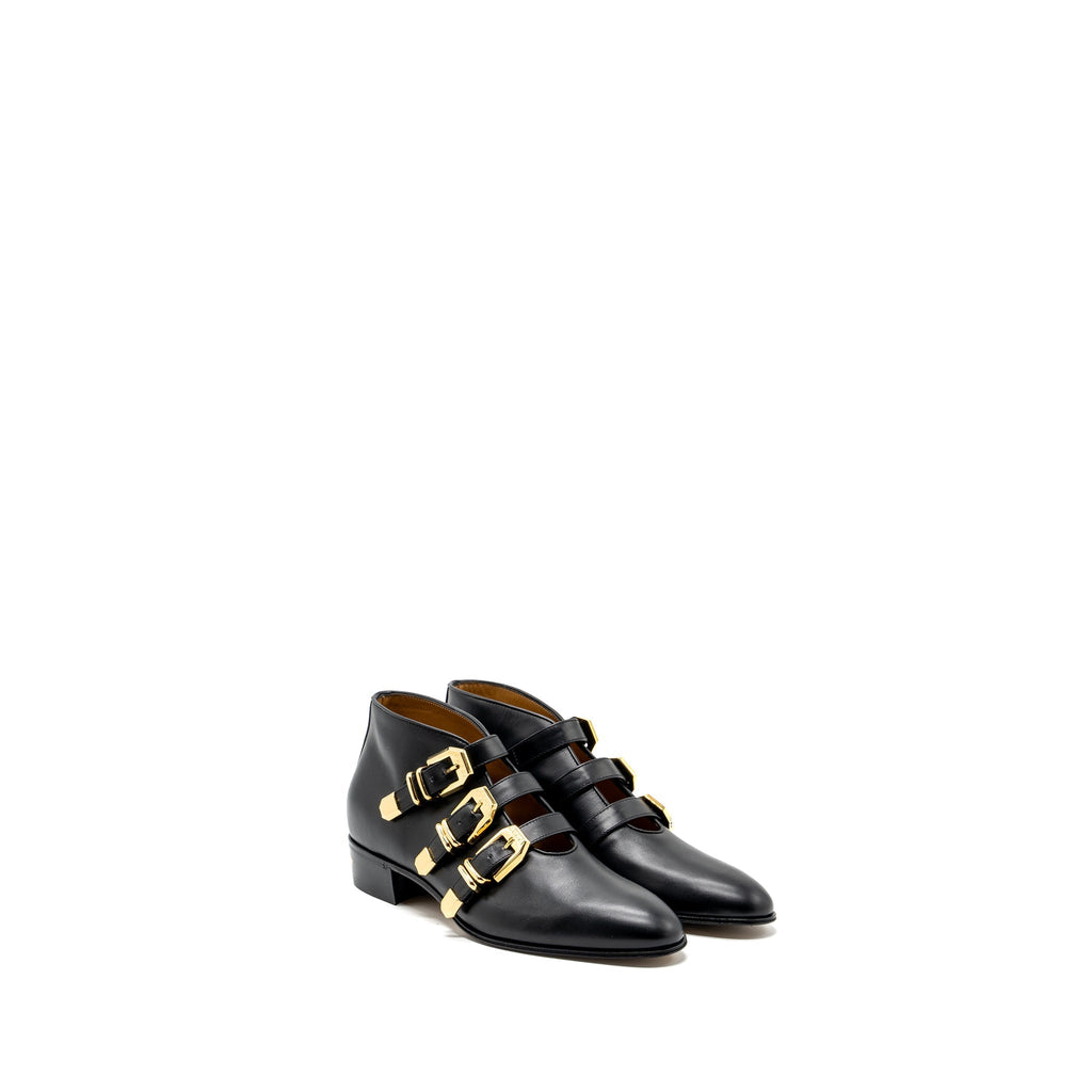GUCCI TRIPLE BUCKLE ANKLE BOOTS BLACK GHW