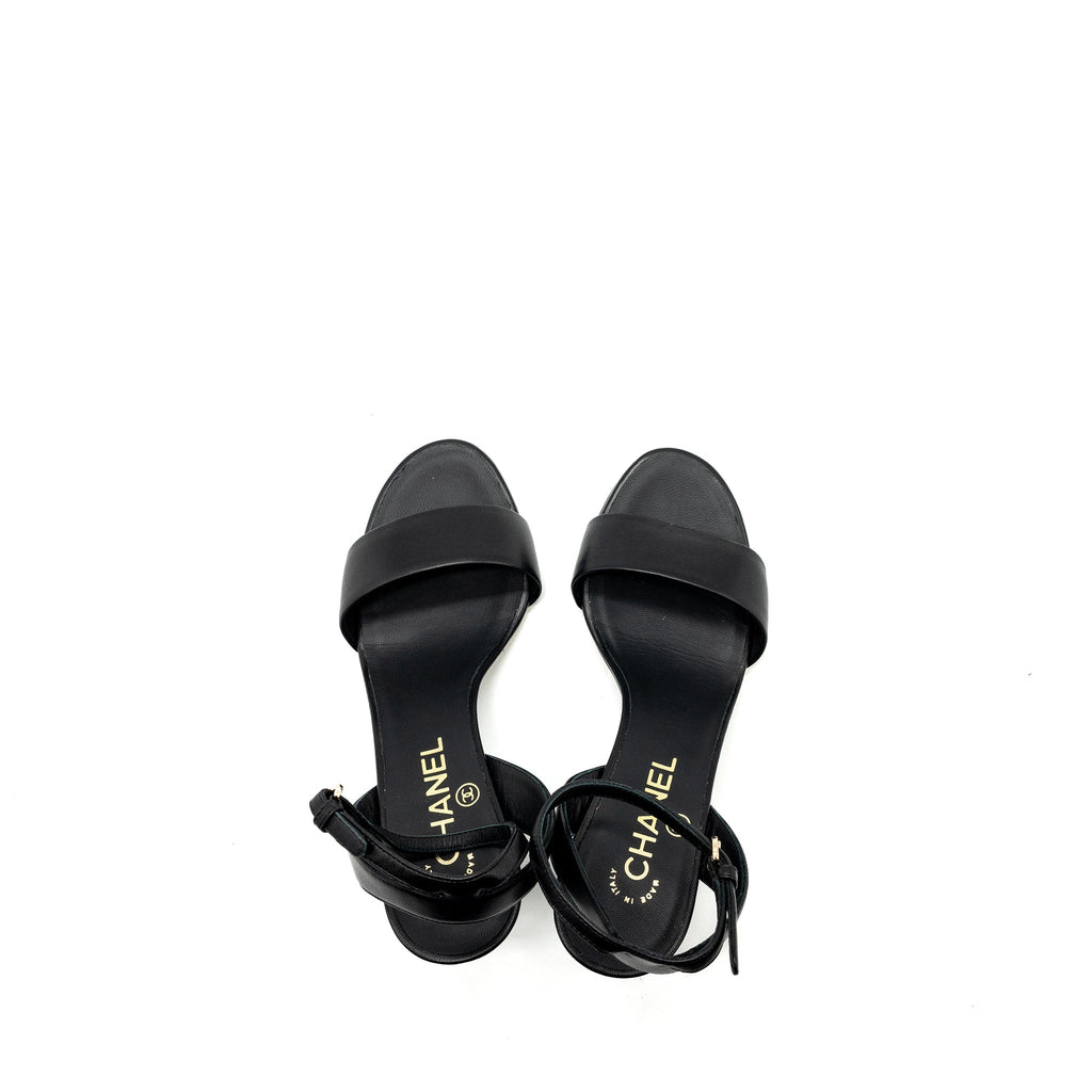 CHANEL HEEL SANDALS LEATHER BLACK