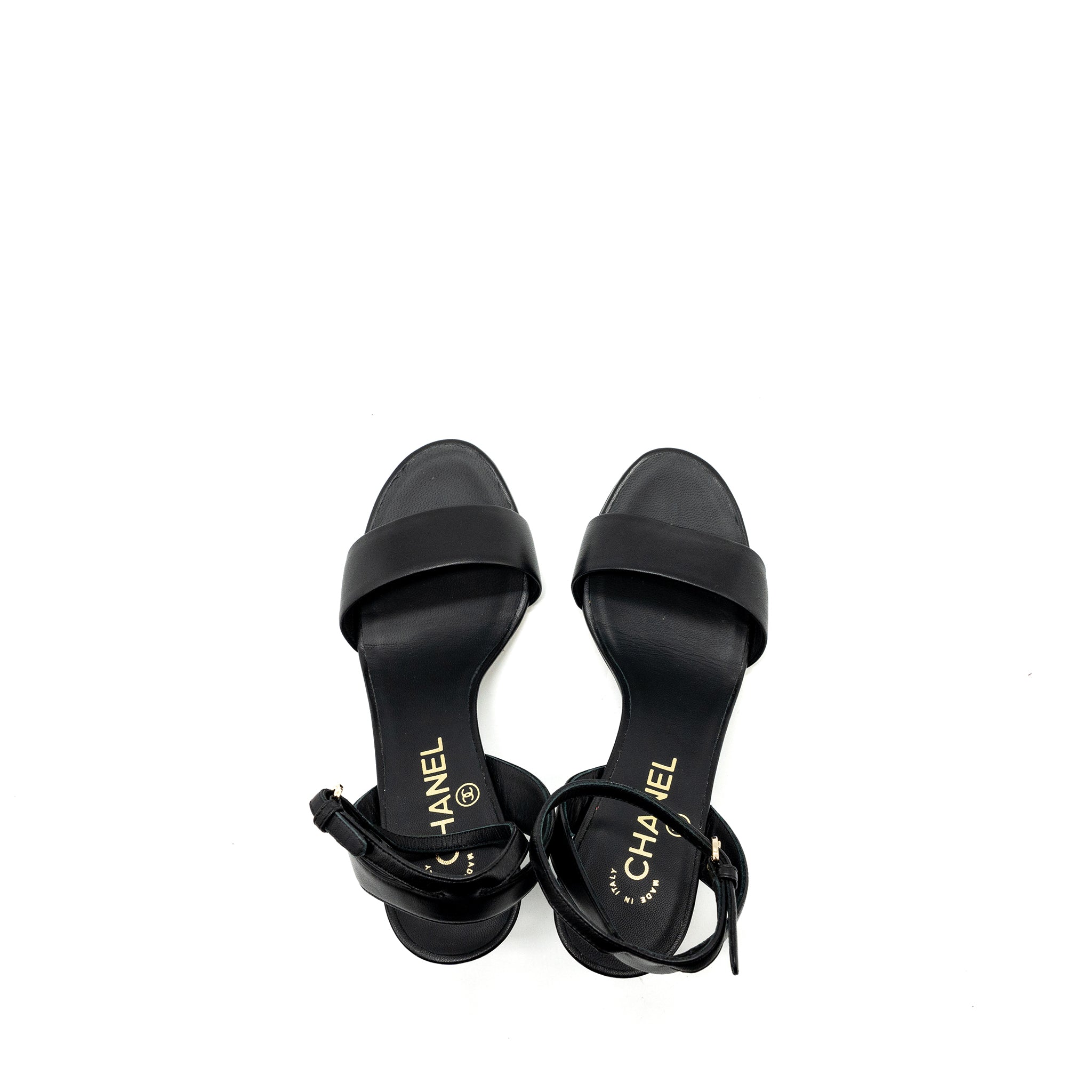 CHANEL HEEL SANDALS LEATHER BLACK