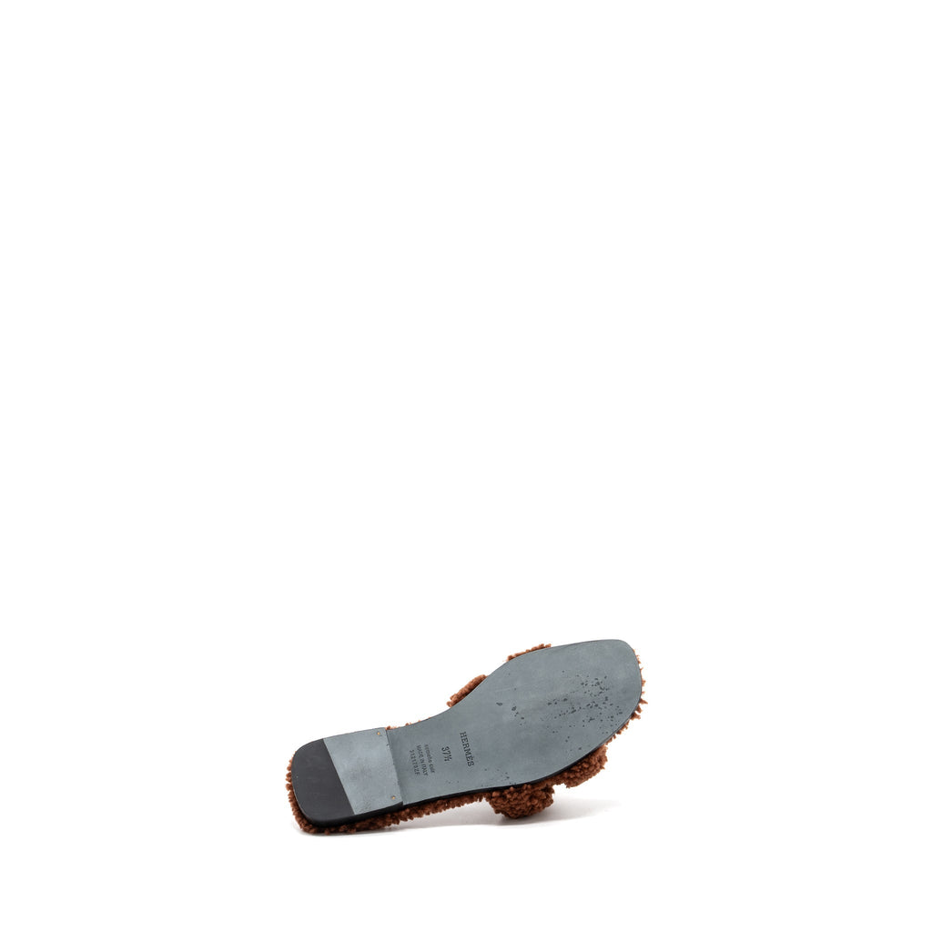 HERMES ORAN SANDAL SHEARLING DARK BROWN