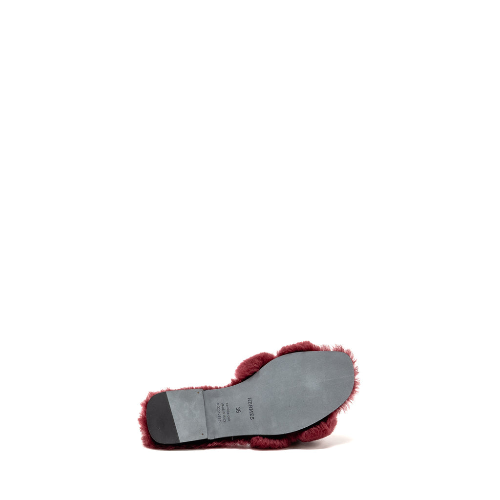 HERMES ORAN SANDALS SHEARLING BURGUNDY